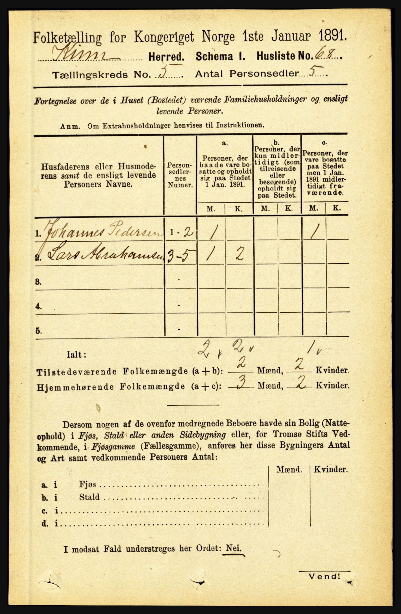 RA, 1891 census for 1437 Kinn, 1891, p. 1807