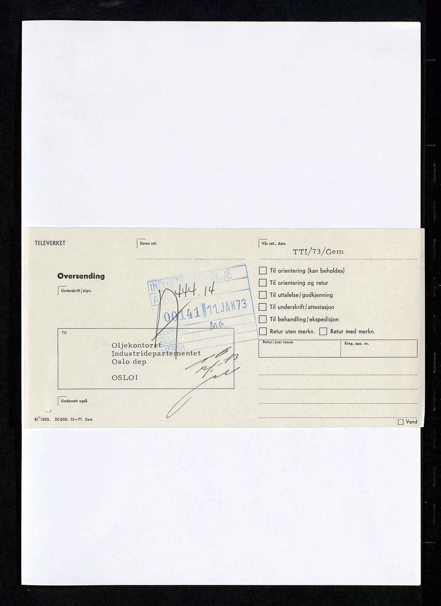 Industridepartementet, Oljekontoret, AV/SAST-A-101348/Da/L0012: Arkivnøkkel 798 Helikopter, luftfart, telekommunikasjon og skademeldinger/ulykker, 1966-1972, p. 406