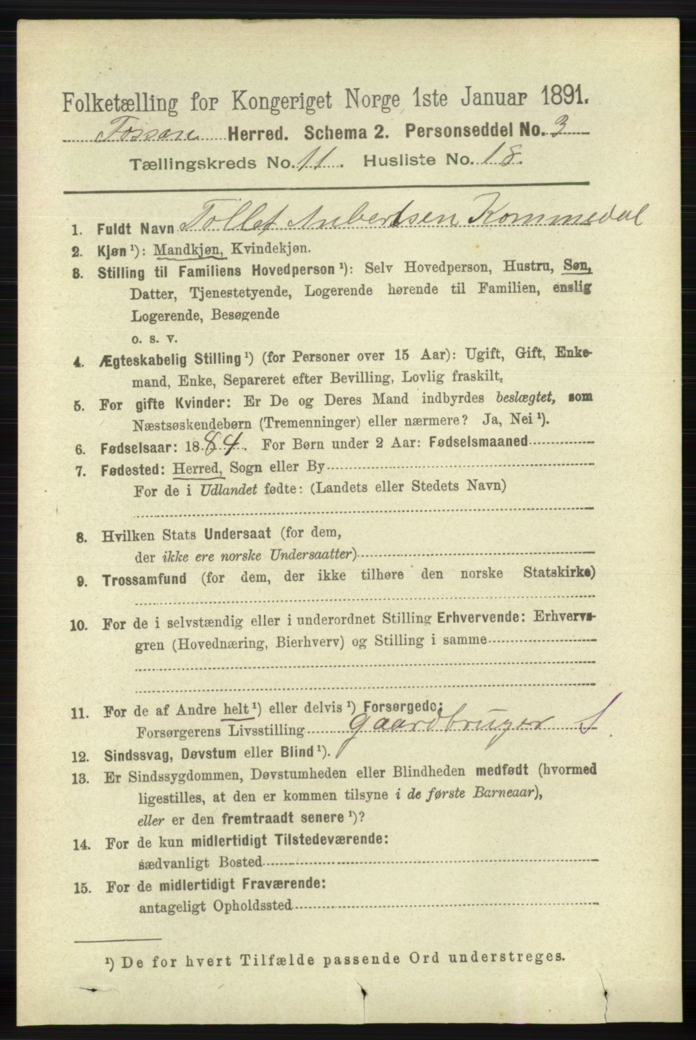 RA, 1891 census for 1129 Forsand, 1891, p. 1909