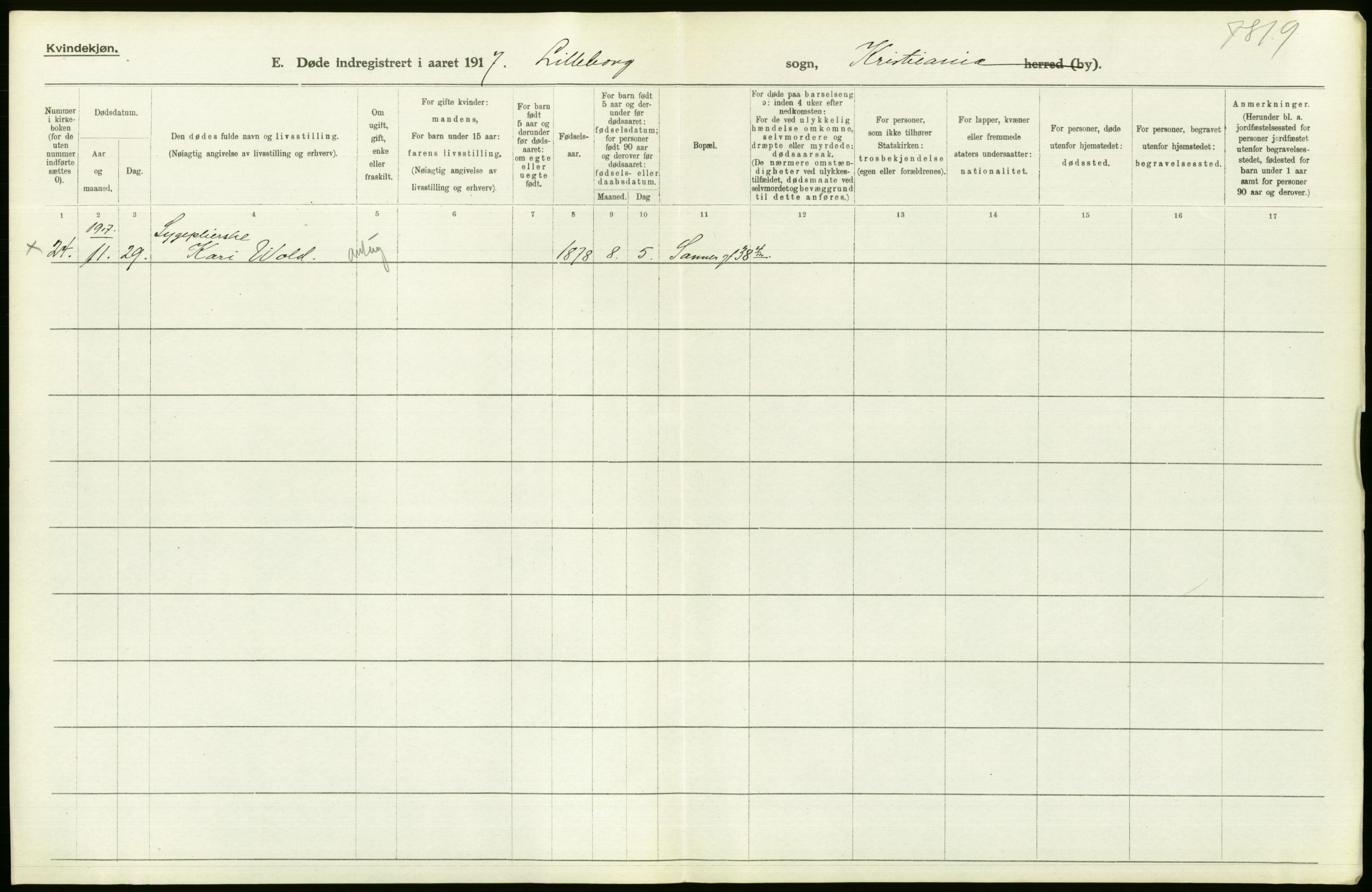 Statistisk sentralbyrå, Sosiodemografiske emner, Befolkning, AV/RA-S-2228/D/Df/Dfb/Dfbg/L0010: Kristiania: Døde, 1917, p. 162