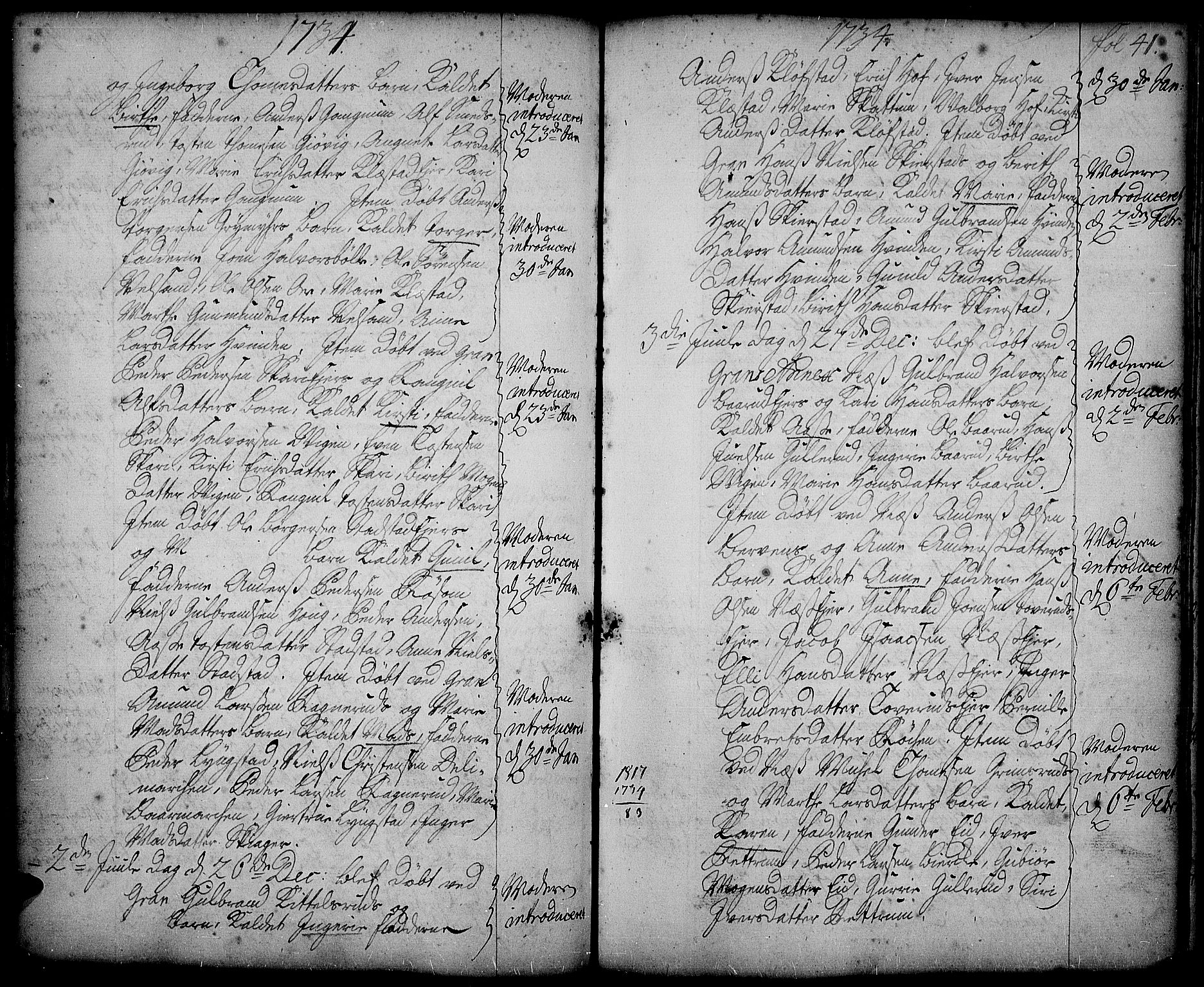 Gran prestekontor, SAH/PREST-112/H/Ha/Haa/L0002: Parish register (official) no. 2, 1732-1744, p. 41
