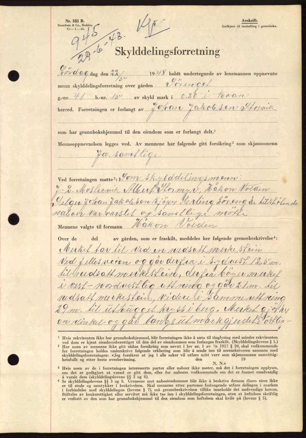 Fosen sorenskriveri, AV/SAT-A-1107/1/2/2C: Mortgage book no. A8, 1948-1948, Diary no: : 945/1948