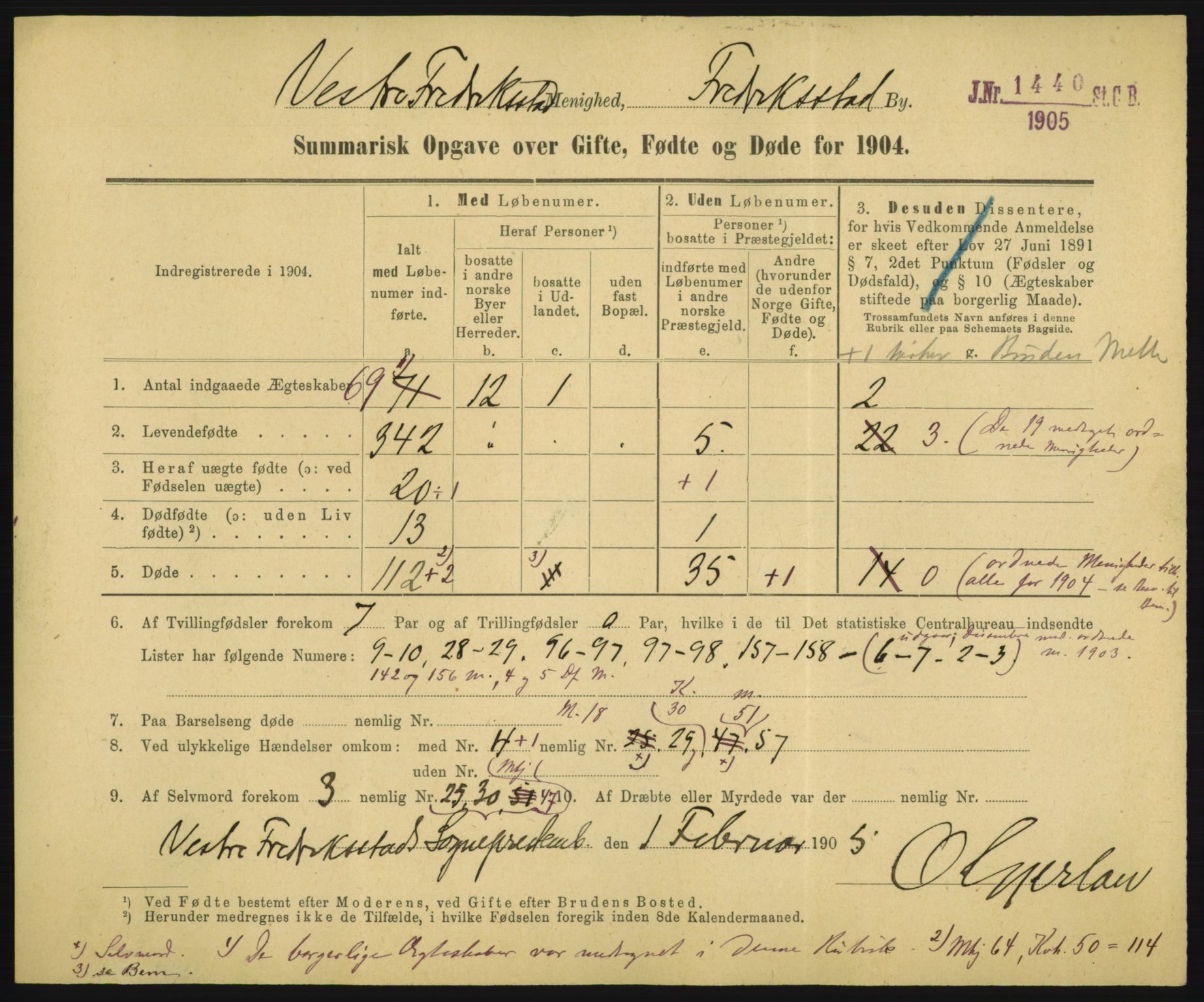 Statistisk sentralbyrå, Sosiodemografiske emner, Befolkning, RA/S-2228/D/Df/Dfa/Dfab/L0028: Summariske oppgaver over fødte, gifte, døde. Byer, 1904, p. 3