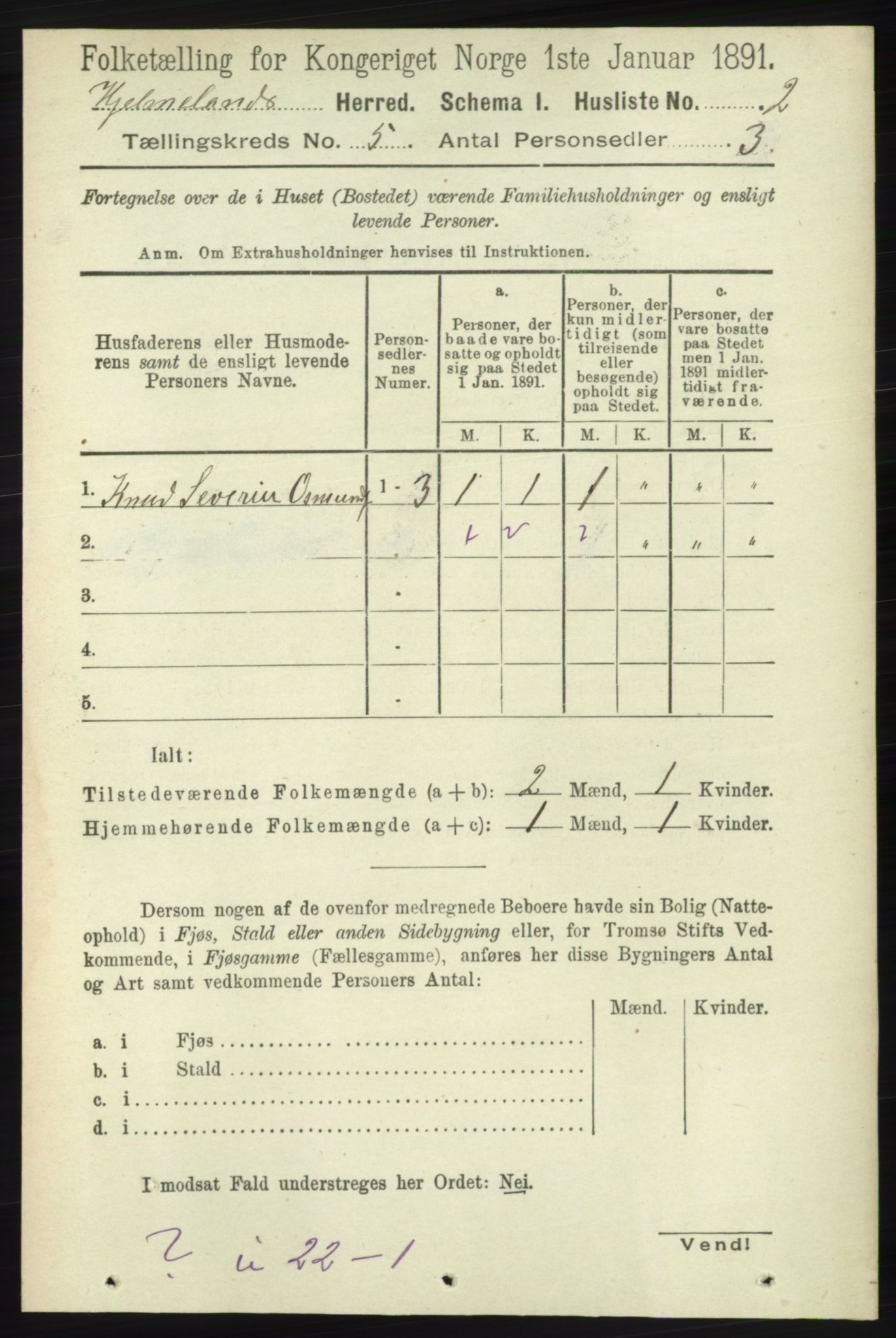 RA, 1891 census for 1133 Hjelmeland, 1891, p. 1091