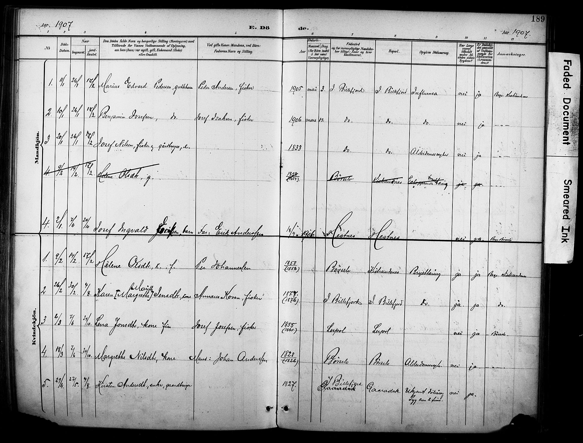 Kistrand/Porsanger sokneprestembete, SATØ/S-1351/H/Ha/L0013.kirke: Parish register (official) no. 13, 1899-1907, p. 189