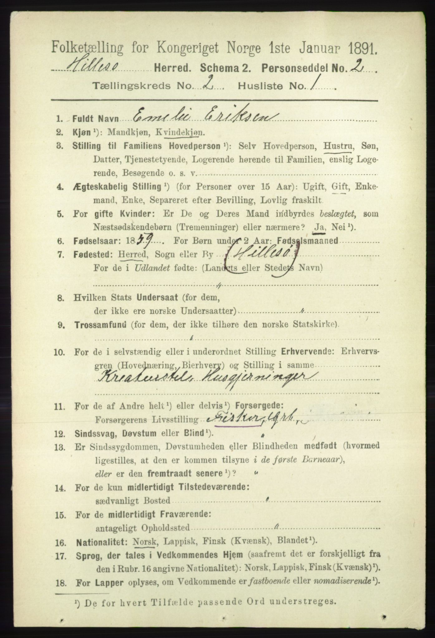 RA, 1891 census for 1930 Hillesøy, 1891, p. 630