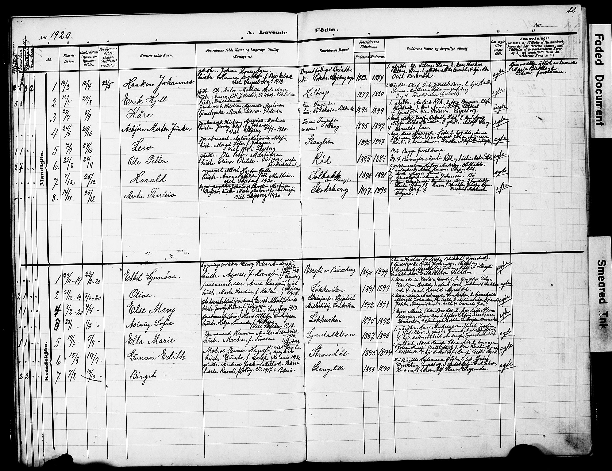 Skjeberg prestekontor Kirkebøker, AV/SAO-A-10923/G/Ge/L0001: Parish register (copy) no. V 1, 1901-1931, p. 22