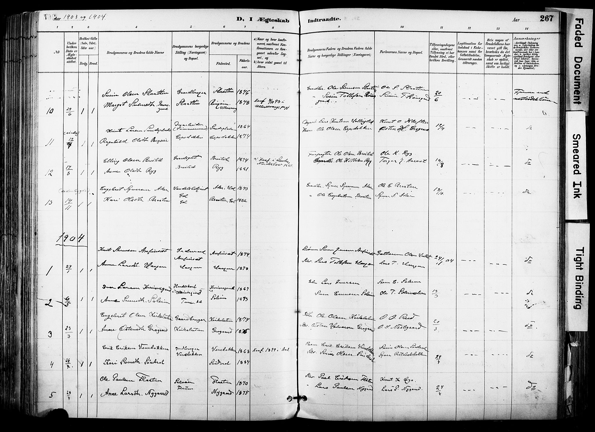 Hol kirkebøker, AV/SAKO-A-227/F/Fa/L0003: Parish register (official) no. I 3, 1887-1918, p. 267