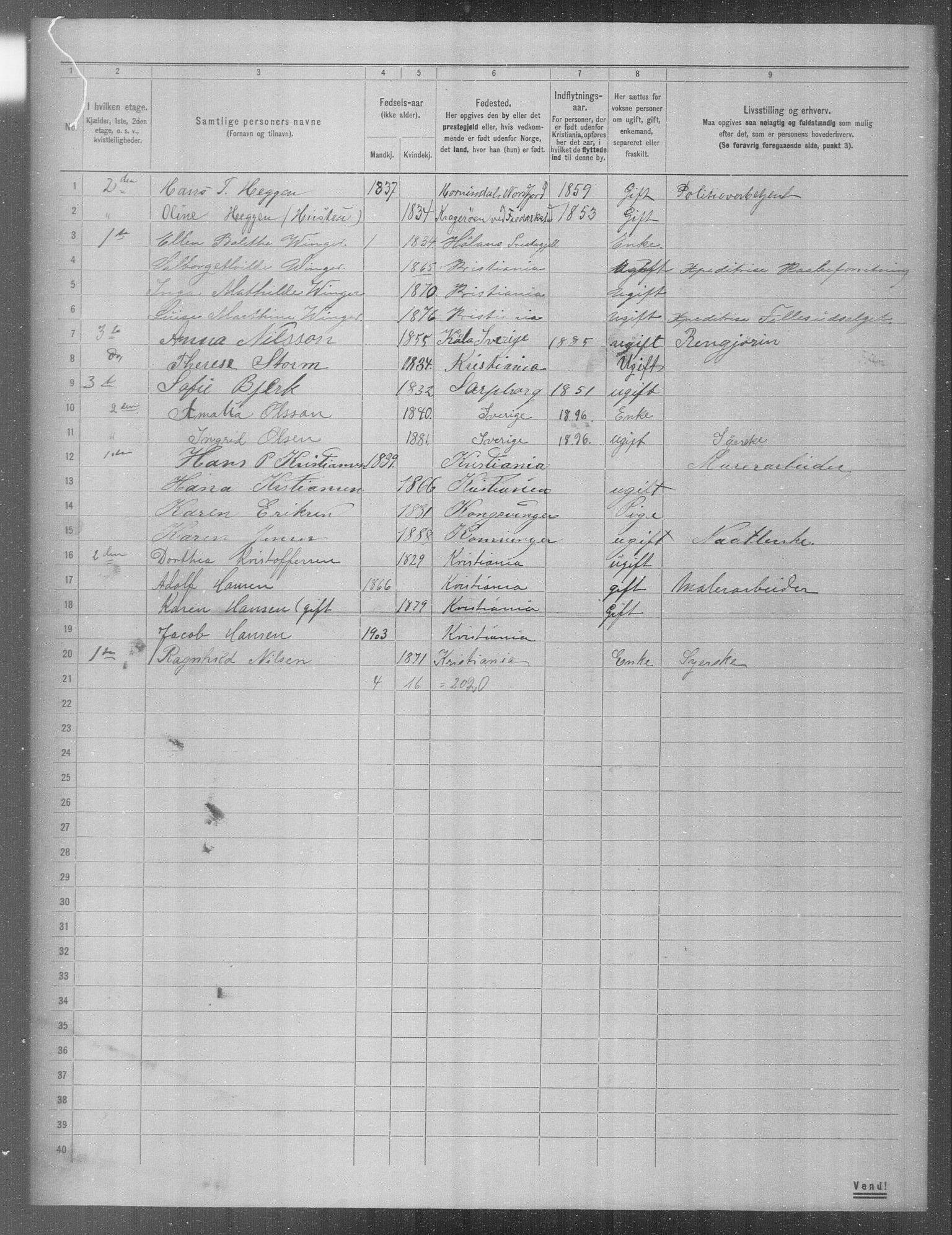 OBA, Municipal Census 1904 for Kristiania, 1904, p. 2875