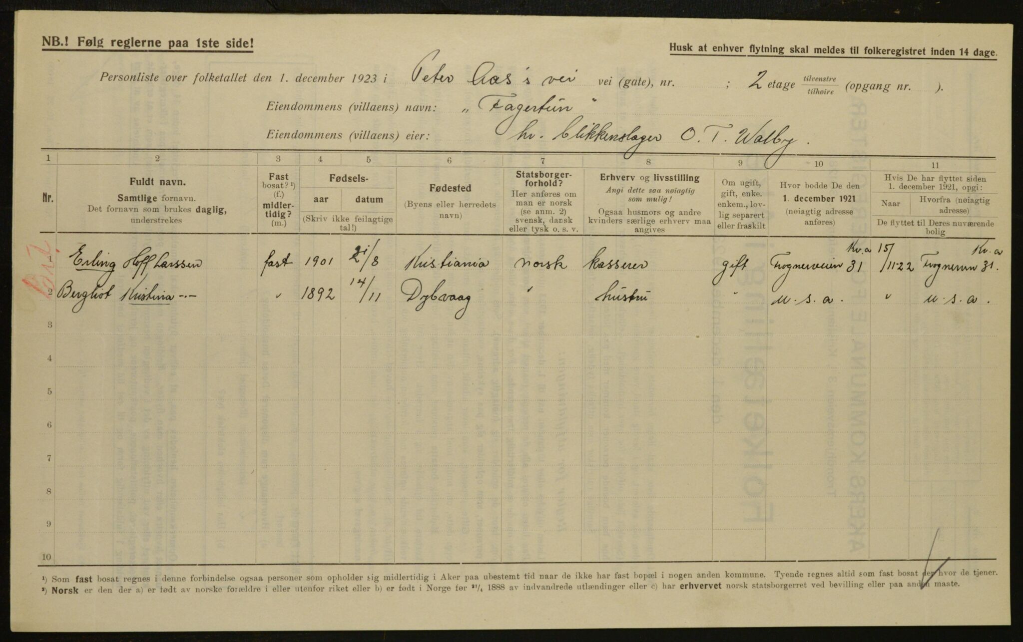 , Municipal Census 1923 for Aker, 1923, p. 29534