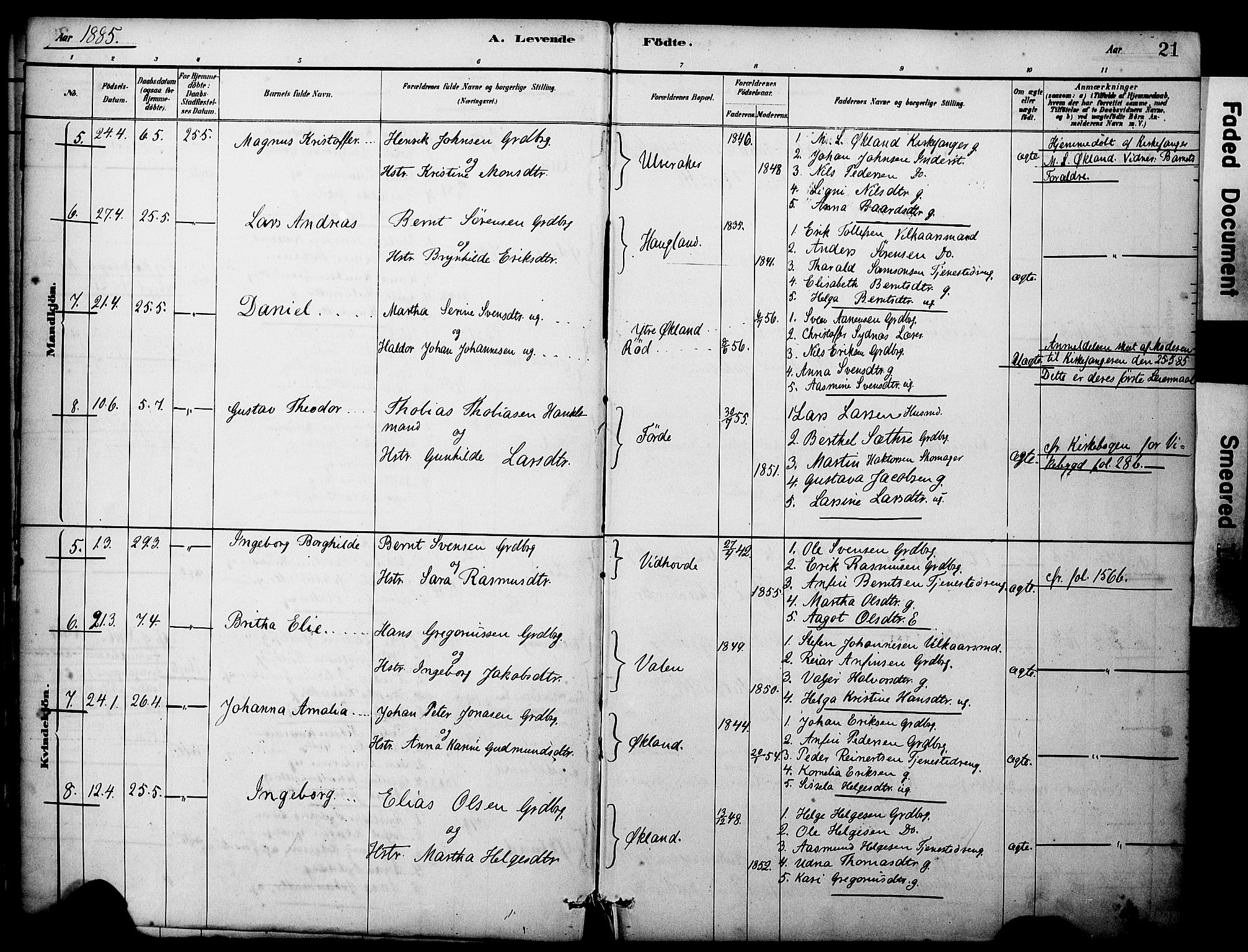 Sveio Sokneprestembete, SAB/A-78501/H/Haa: Parish register (official) no. C 2, 1881-1899, p. 21