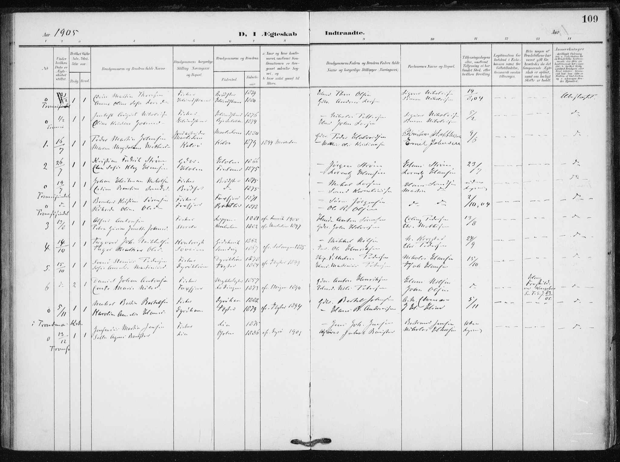 Tranøy sokneprestkontor, SATØ/S-1313/I/Ia/Iaa/L0013kirke: Parish register (official) no. 13, 1905-1922, p. 109