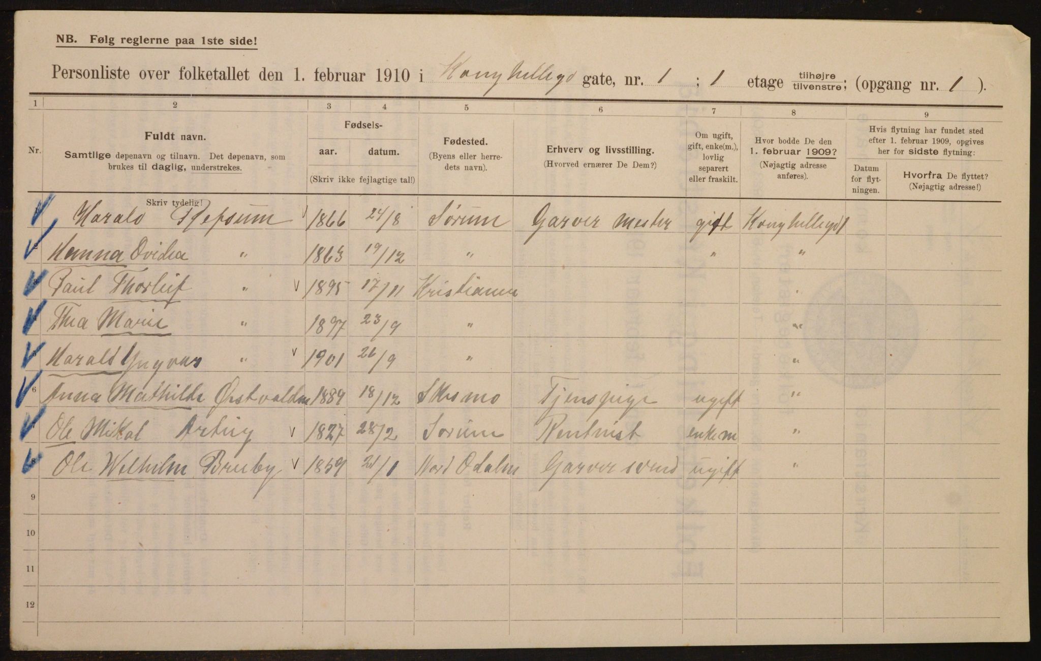 OBA, Municipal Census 1910 for Kristiania, 1910, p. 51205