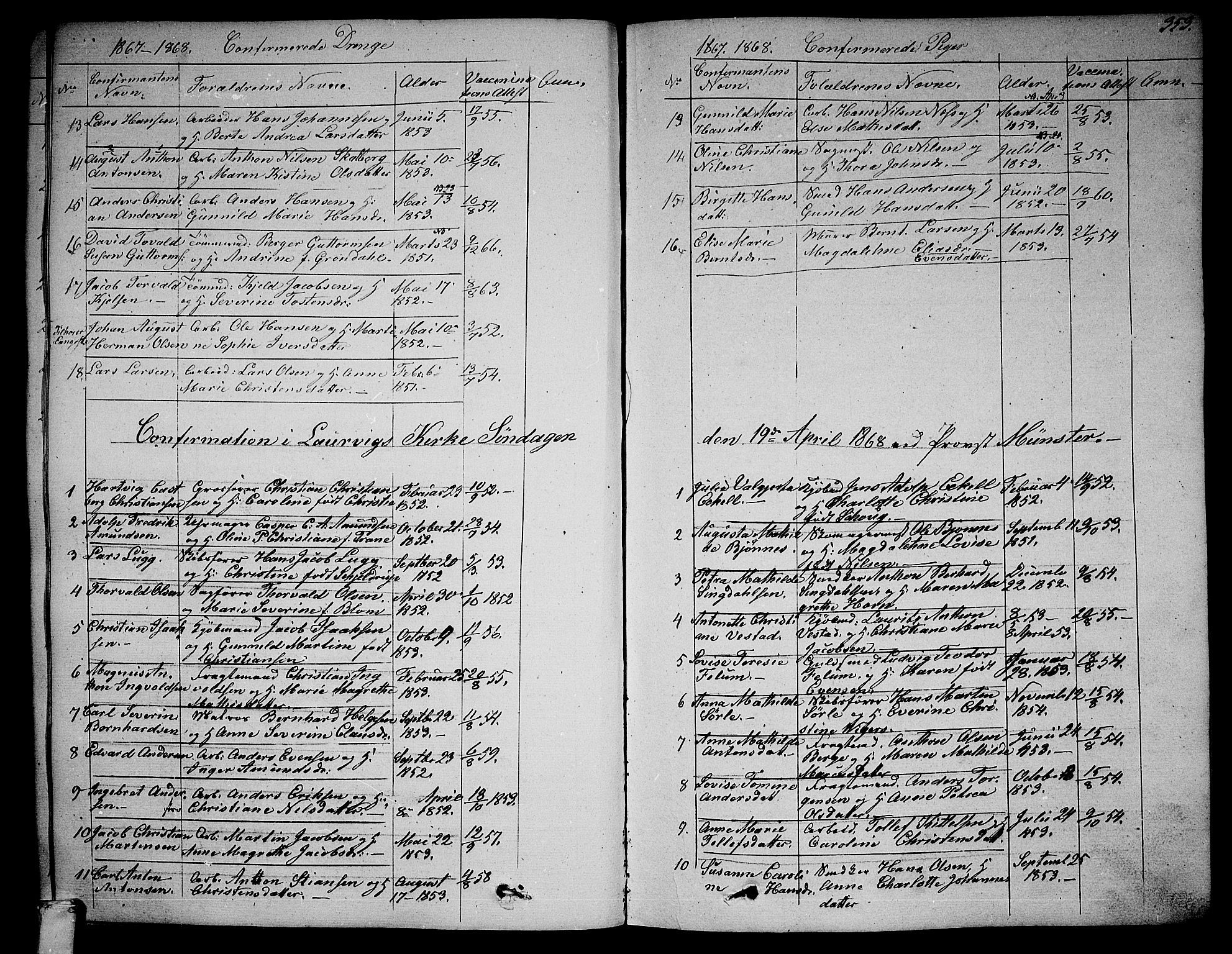 Larvik kirkebøker, AV/SAKO-A-352/G/Ga/L0003b: Parish register (copy) no. I 3B, 1830-1870, p. 353