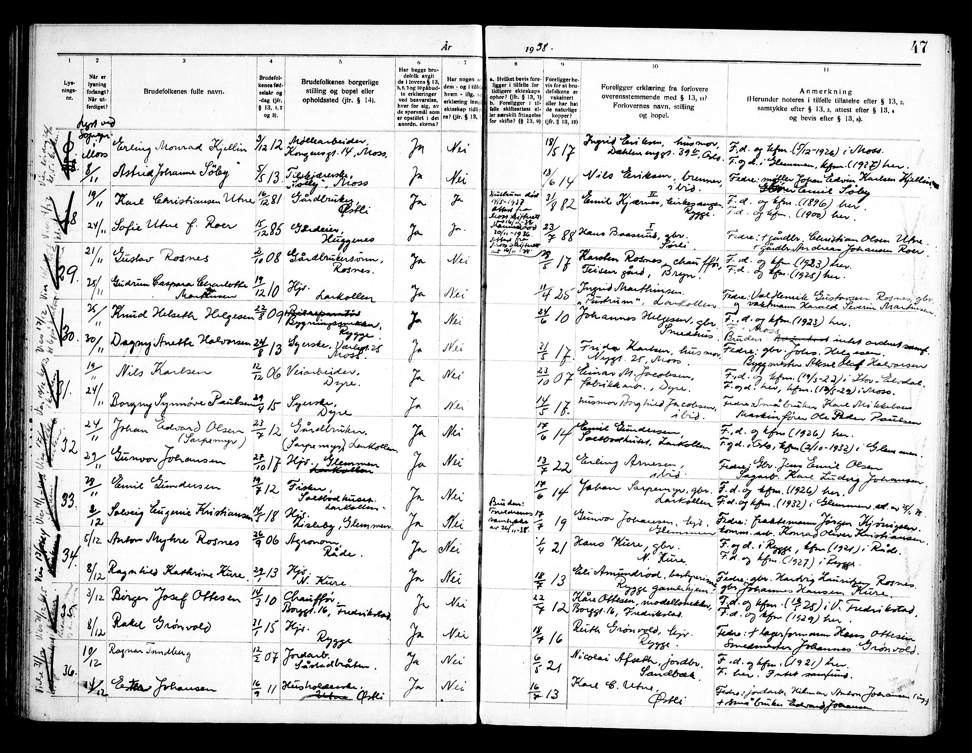 Rygge prestekontor Kirkebøker, AV/SAO-A-10084b/H/Ha/L0002: Banns register no. 2, 1919-1961, p. 47