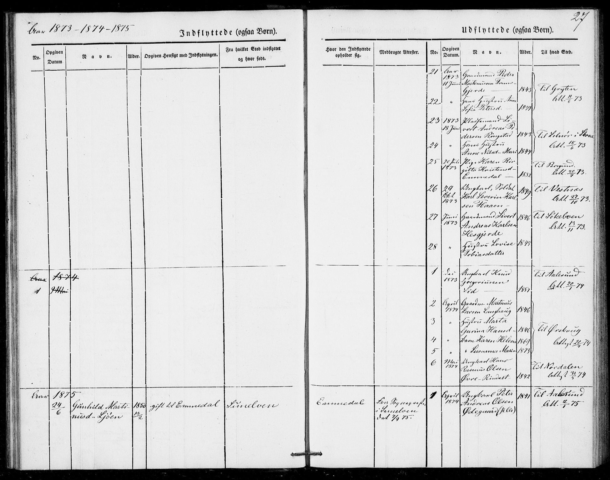 Ministerialprotokoller, klokkerbøker og fødselsregistre - Møre og Romsdal, SAT/A-1454/520/L0279: Parish register (official) no. 520A08, 1844-1881, p. 27