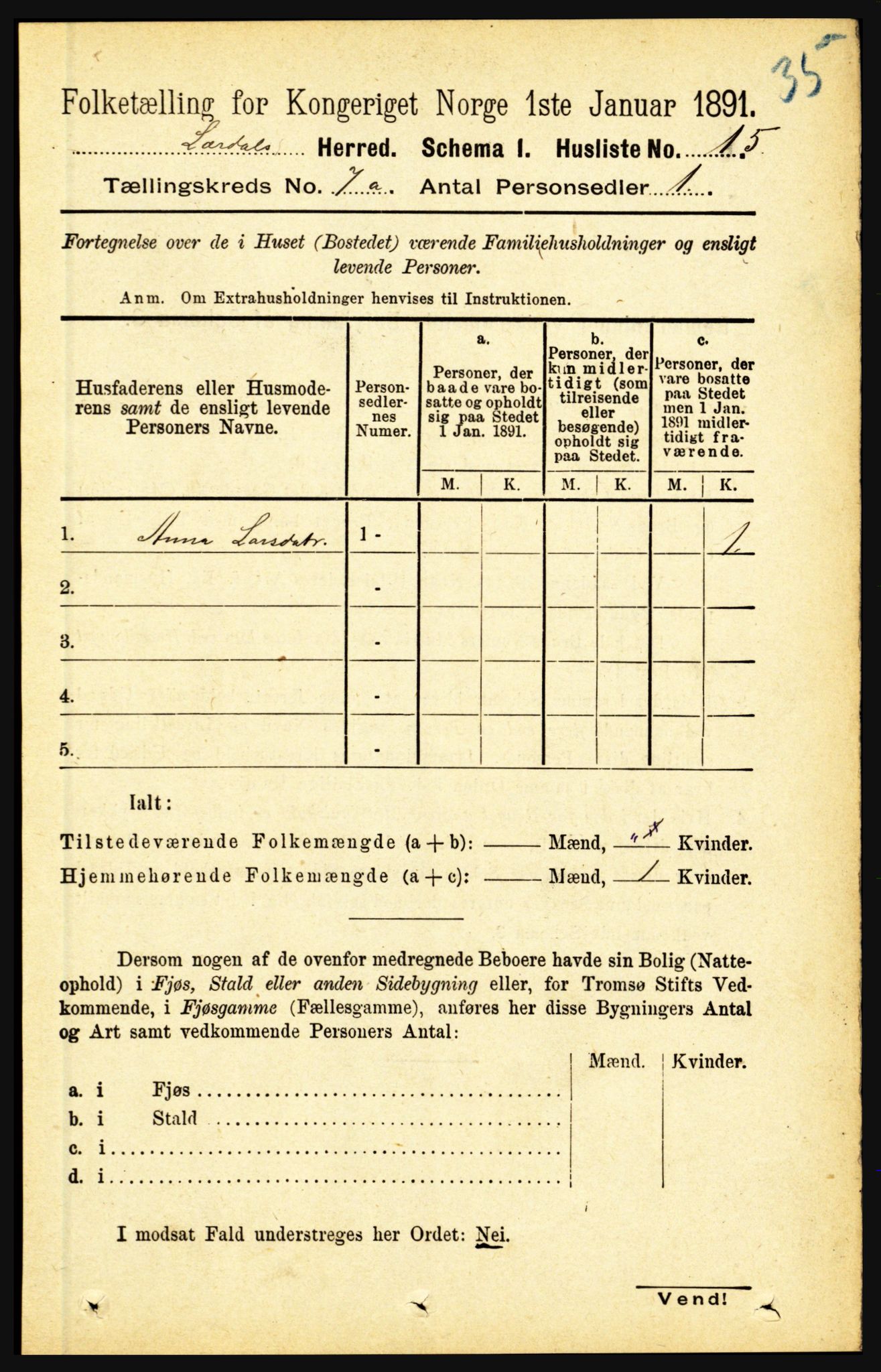 RA, 1891 census for 1422 Lærdal, 1891, p. 763