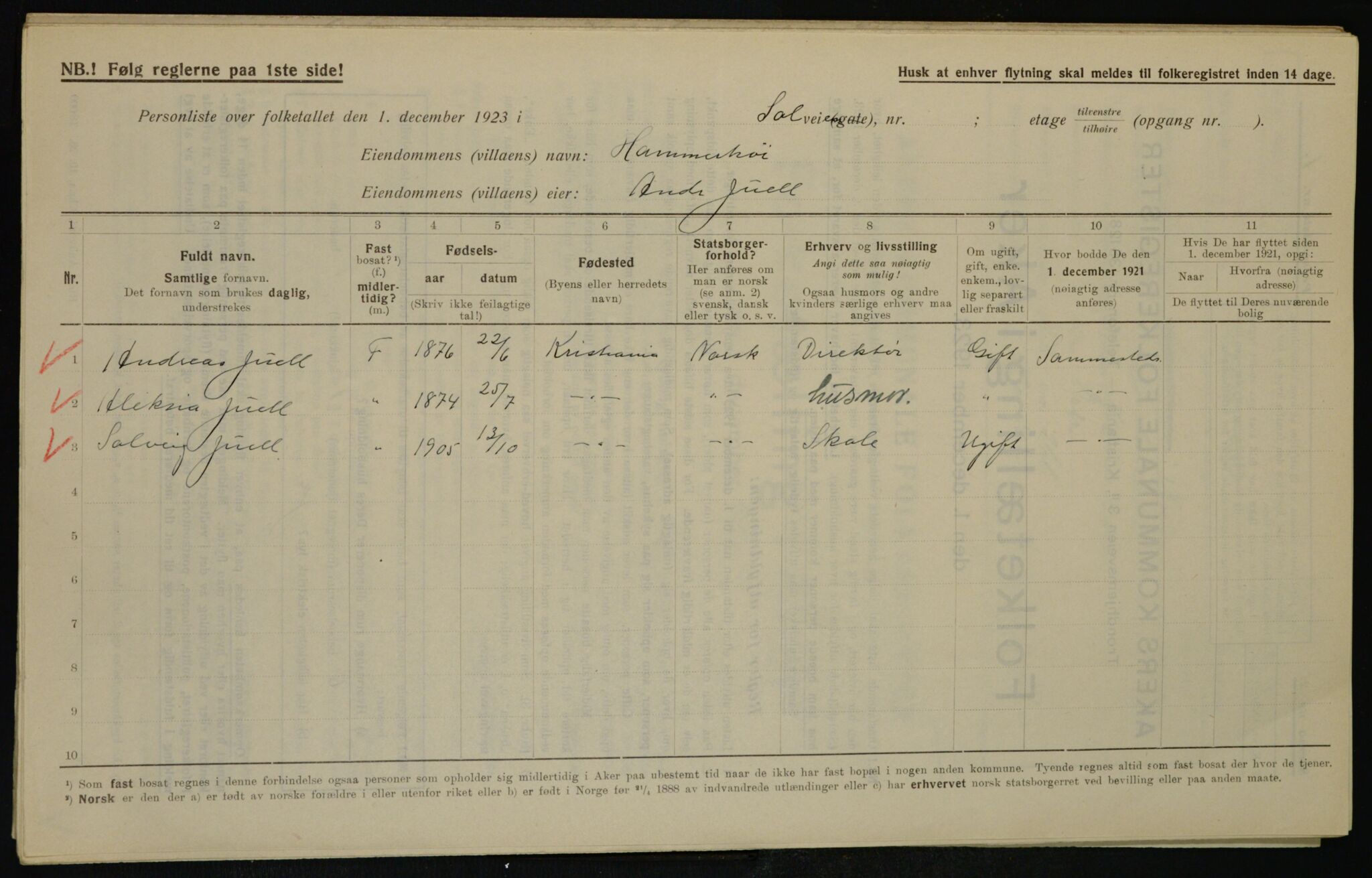 , Municipal Census 1923 for Aker, 1923, p. 45789