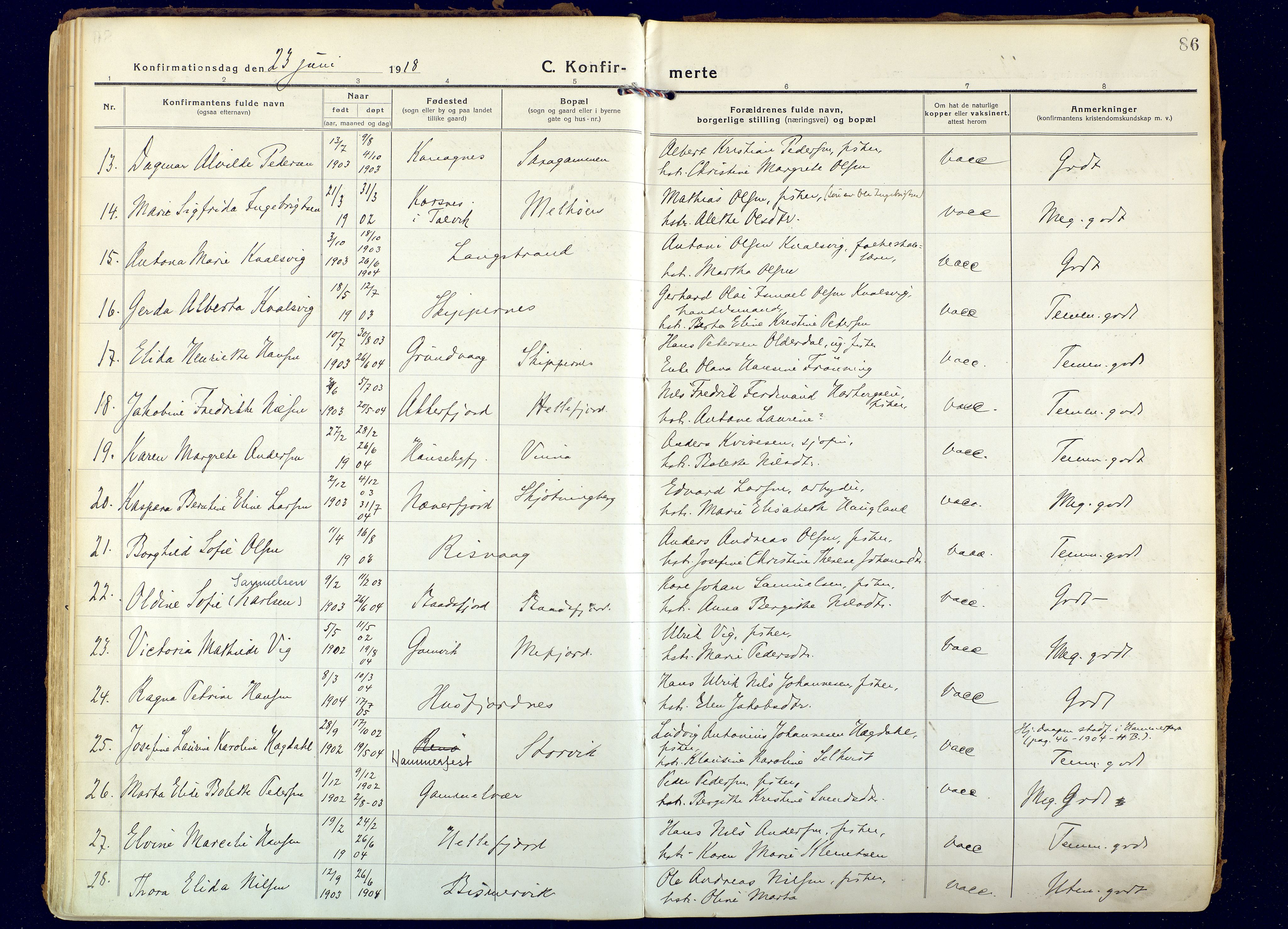 Hammerfest sokneprestkontor, SATØ/S-1347: Parish register (official) no. 18, 1918-1933, p. 86