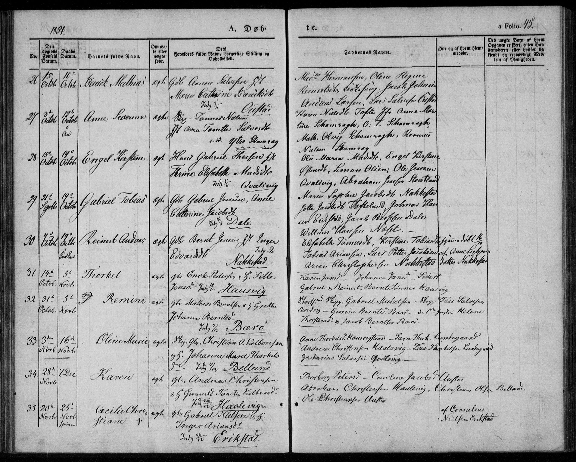 Lyngdal sokneprestkontor, AV/SAK-1111-0029/F/Fa/Faa/L0001: Parish register (official) no. A 1, 1837-1857, p. 45