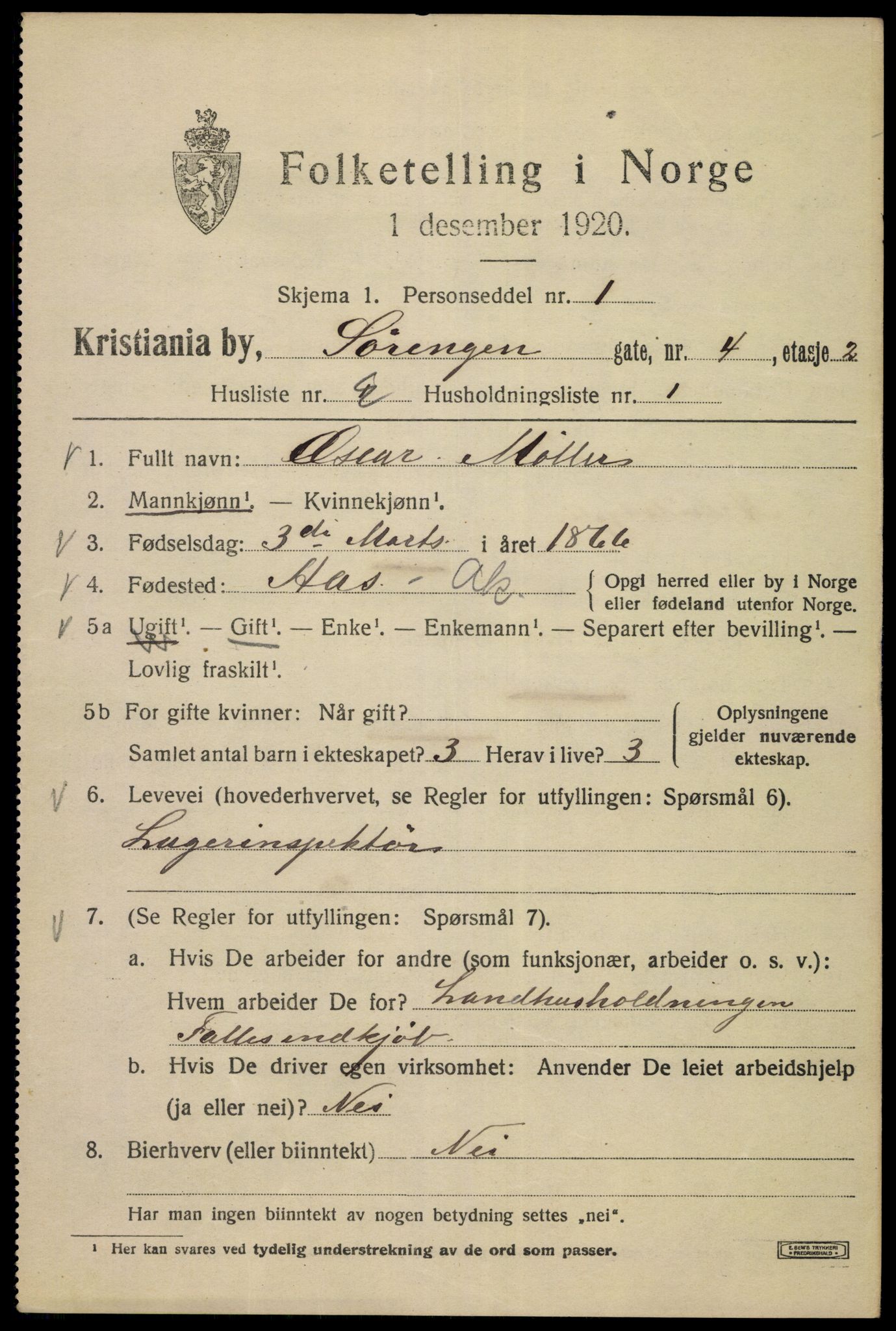 SAO, 1920 census for Kristiania, 1920, p. 562065