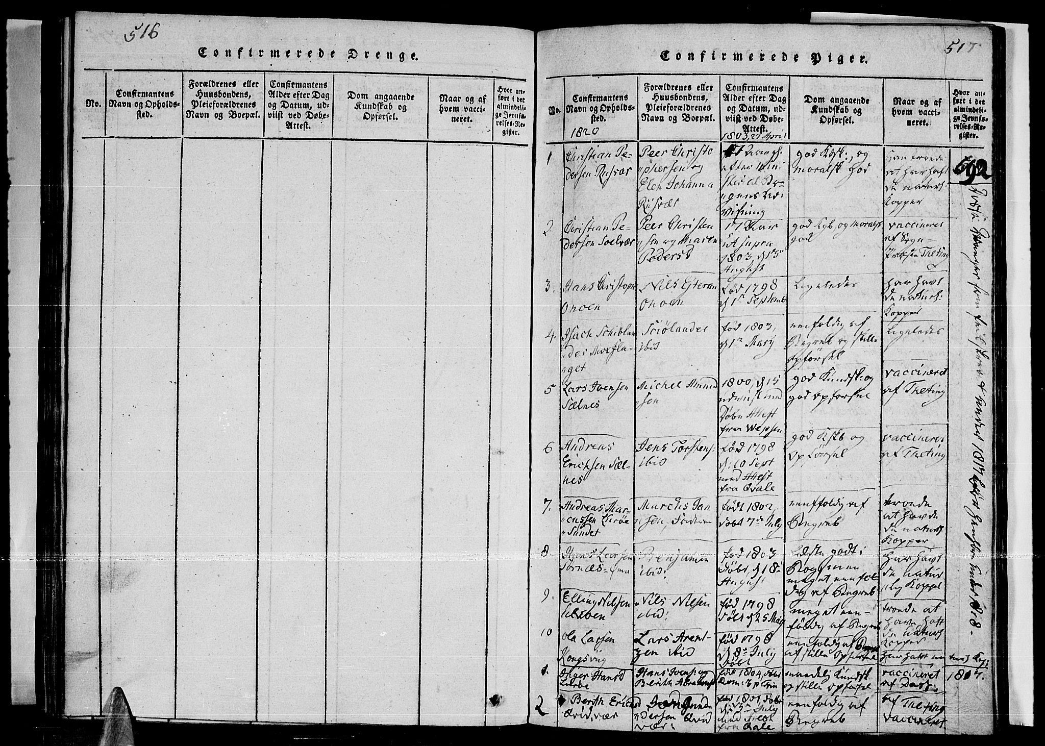 Ministerialprotokoller, klokkerbøker og fødselsregistre - Nordland, SAT/A-1459/841/L0593: Parish register (official) no. 841A04 /3, 1820-1825, p. 516-517
