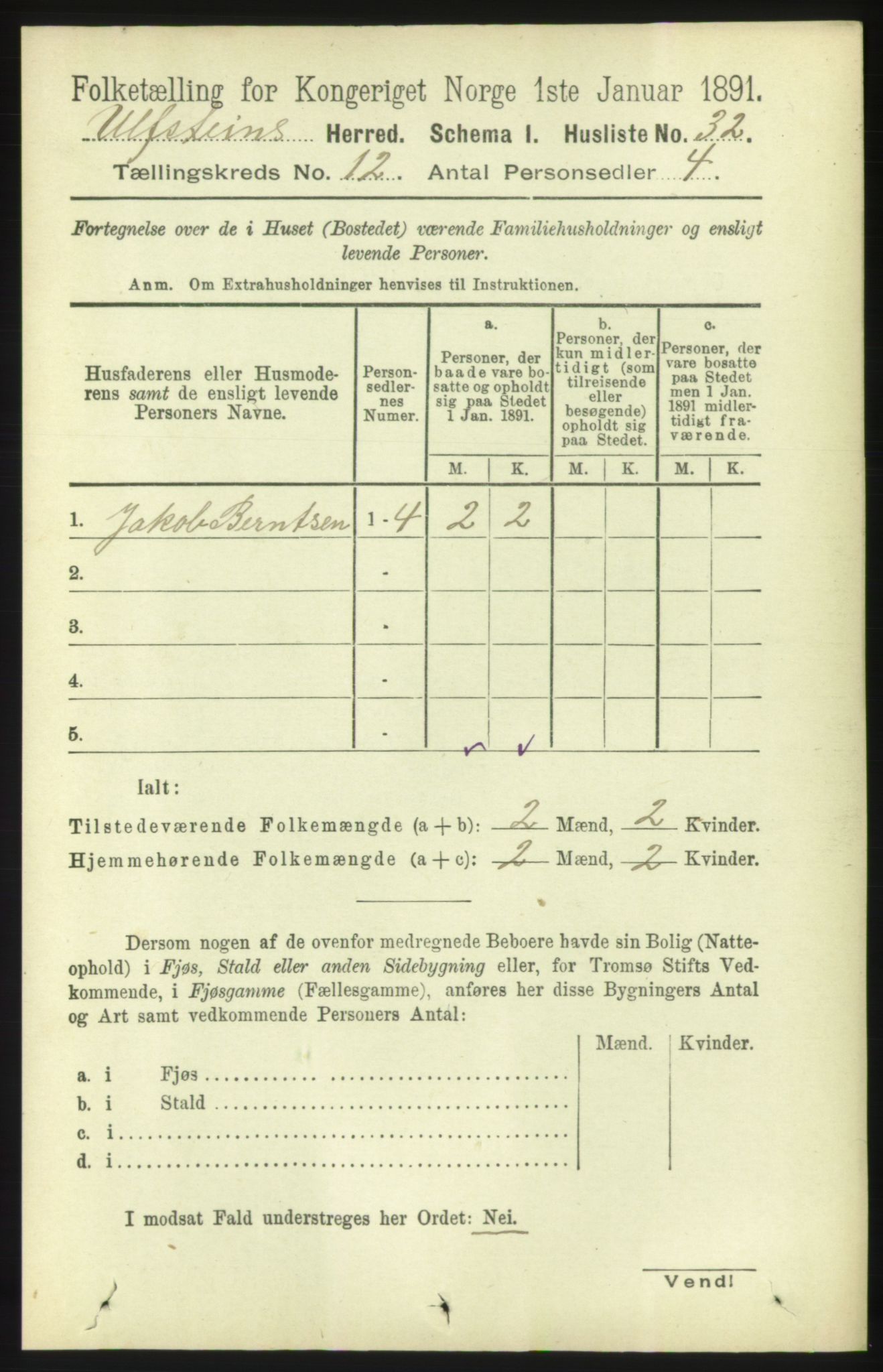 RA, 1891 census for 1516 Ulstein, 1891, p. 3836