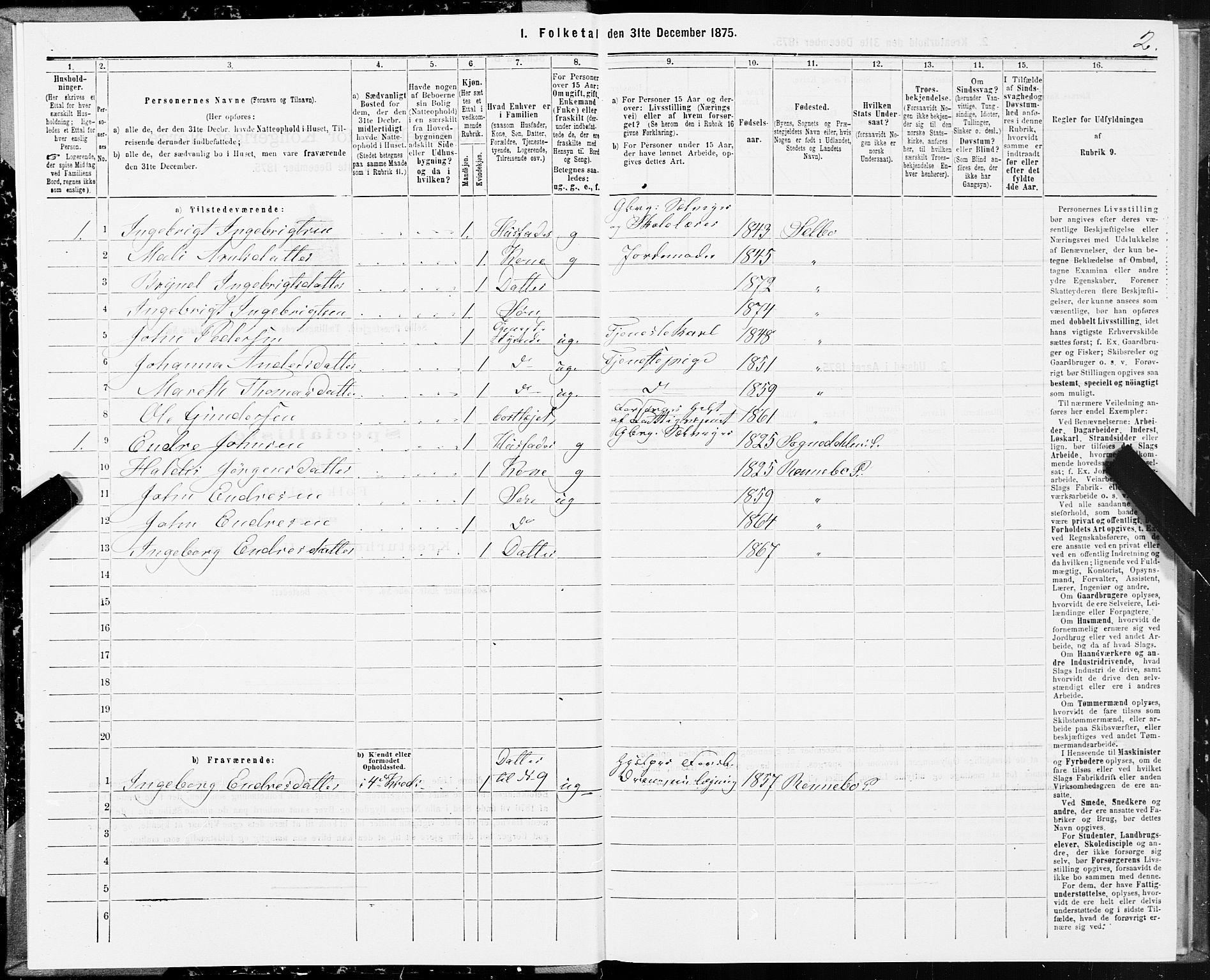 SAT, 1875 census for 1664P Selbu, 1875, p. 3002