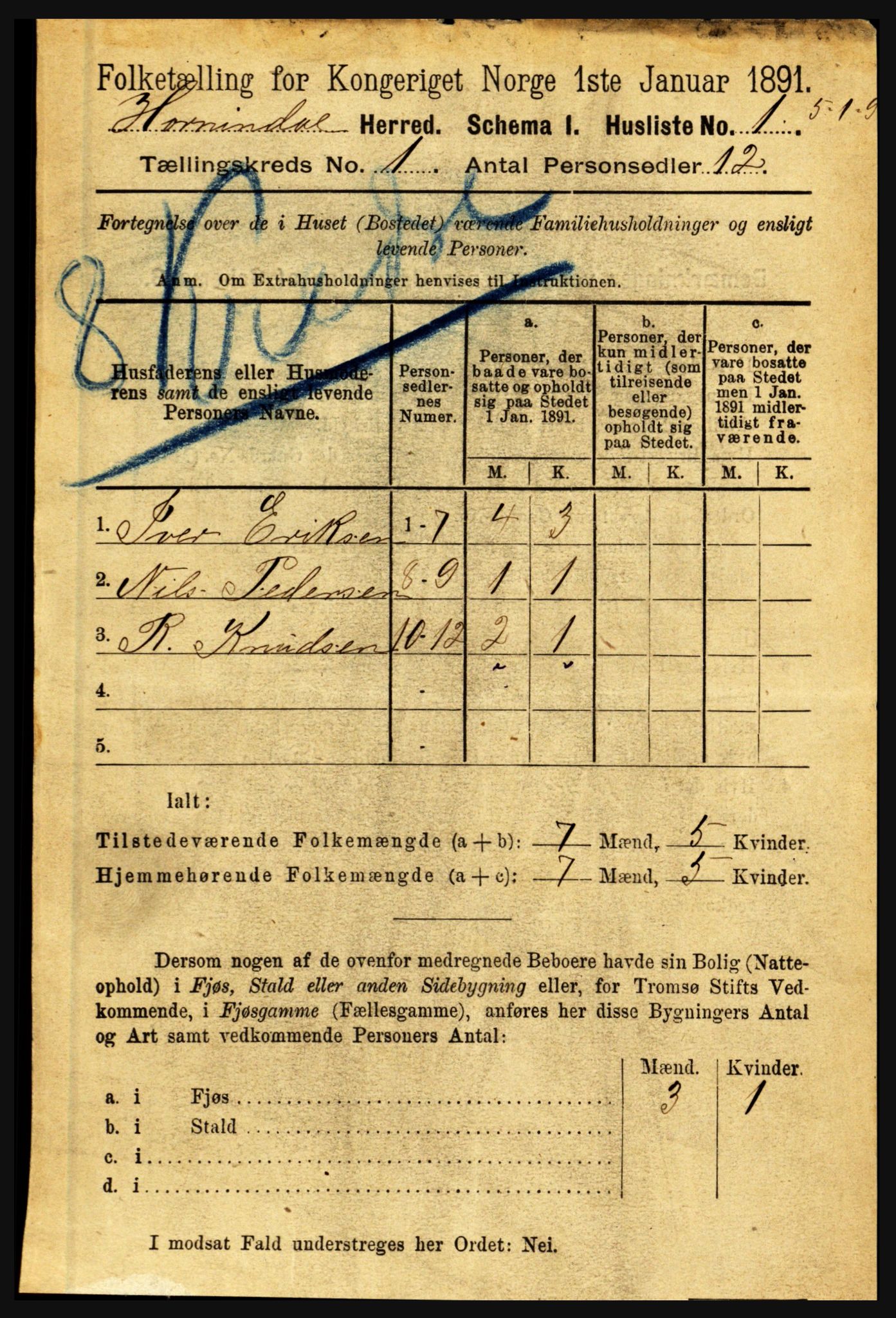 RA, 1891 census for 1444 Hornindal, 1891, p. 24