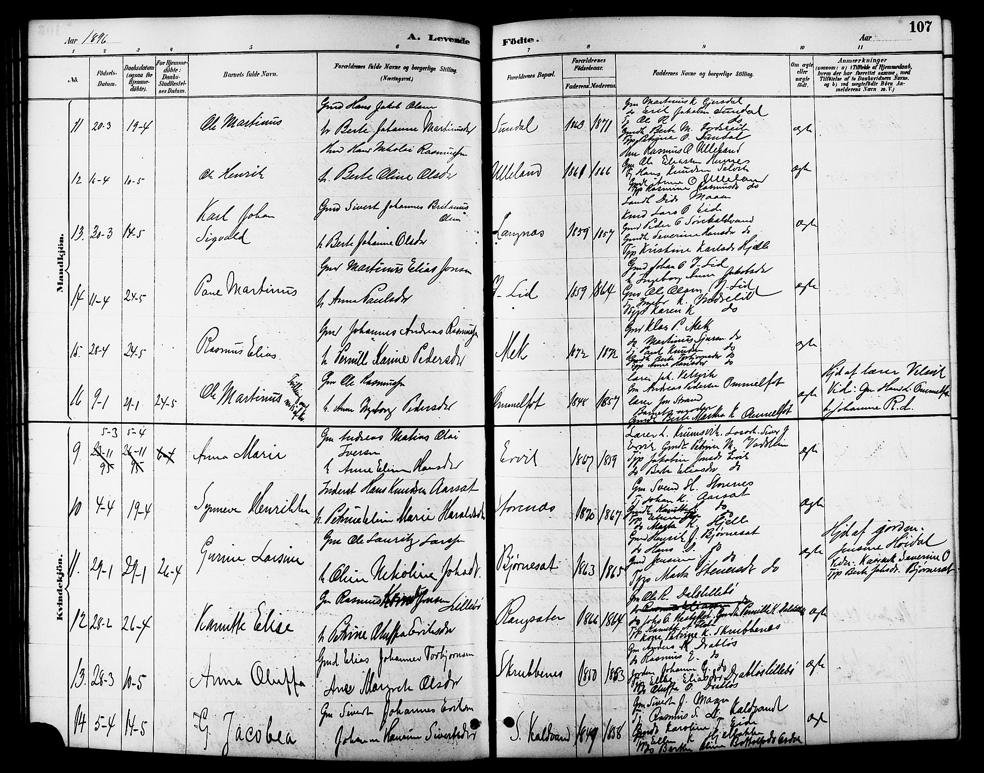 Ministerialprotokoller, klokkerbøker og fødselsregistre - Møre og Romsdal, AV/SAT-A-1454/511/L0158: Parish register (copy) no. 511C04, 1884-1903, p. 107