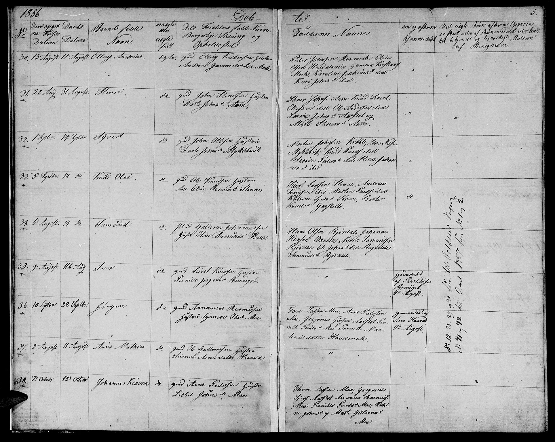 Ministerialprotokoller, klokkerbøker og fødselsregistre - Møre og Romsdal, AV/SAT-A-1454/513/L0187: Parish register (copy) no. 513C01, 1856-1864, p. 5