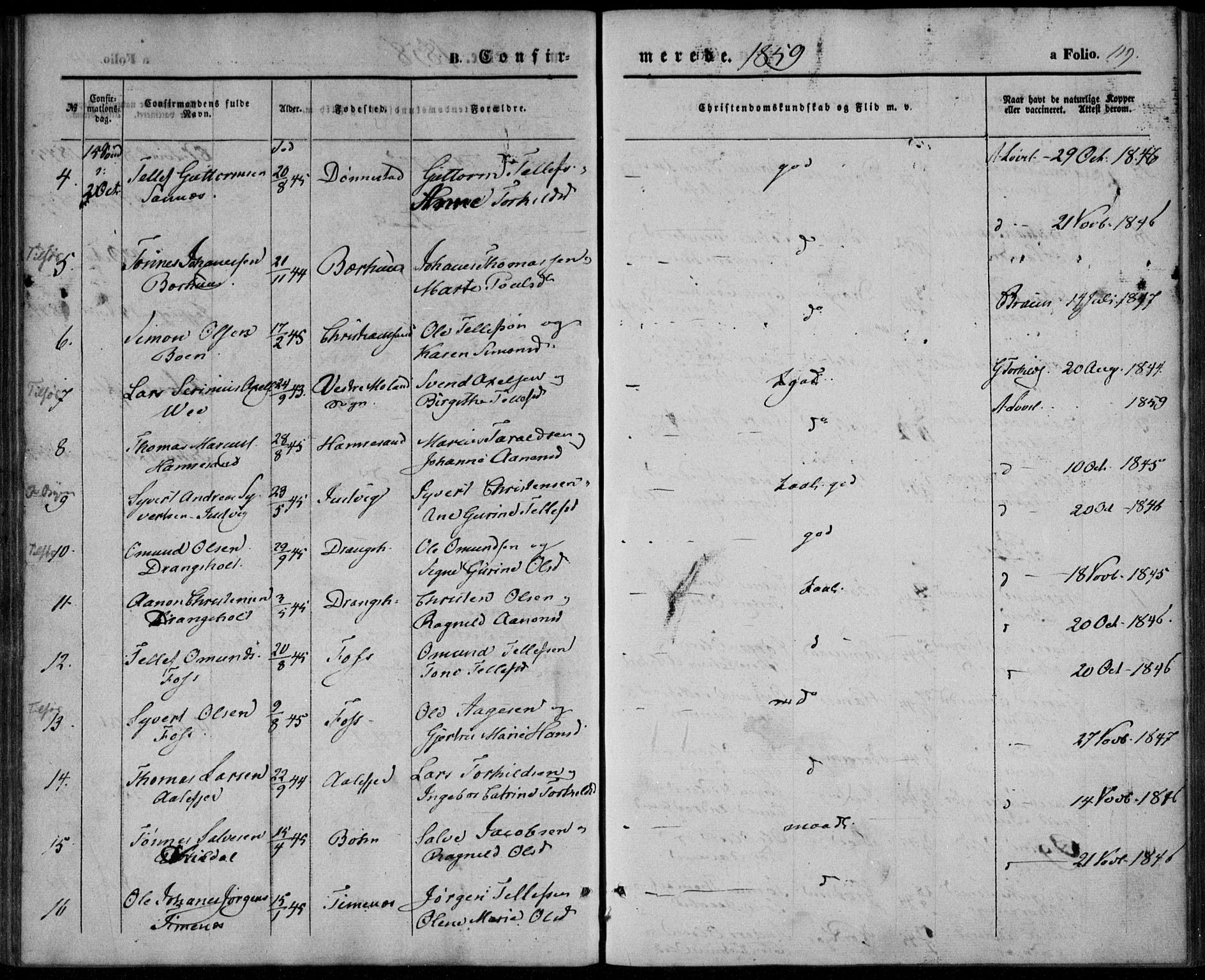 Tveit sokneprestkontor, AV/SAK-1111-0043/F/Fa/L0005: Parish register (official) no. A 5, 1853-1871, p. 119