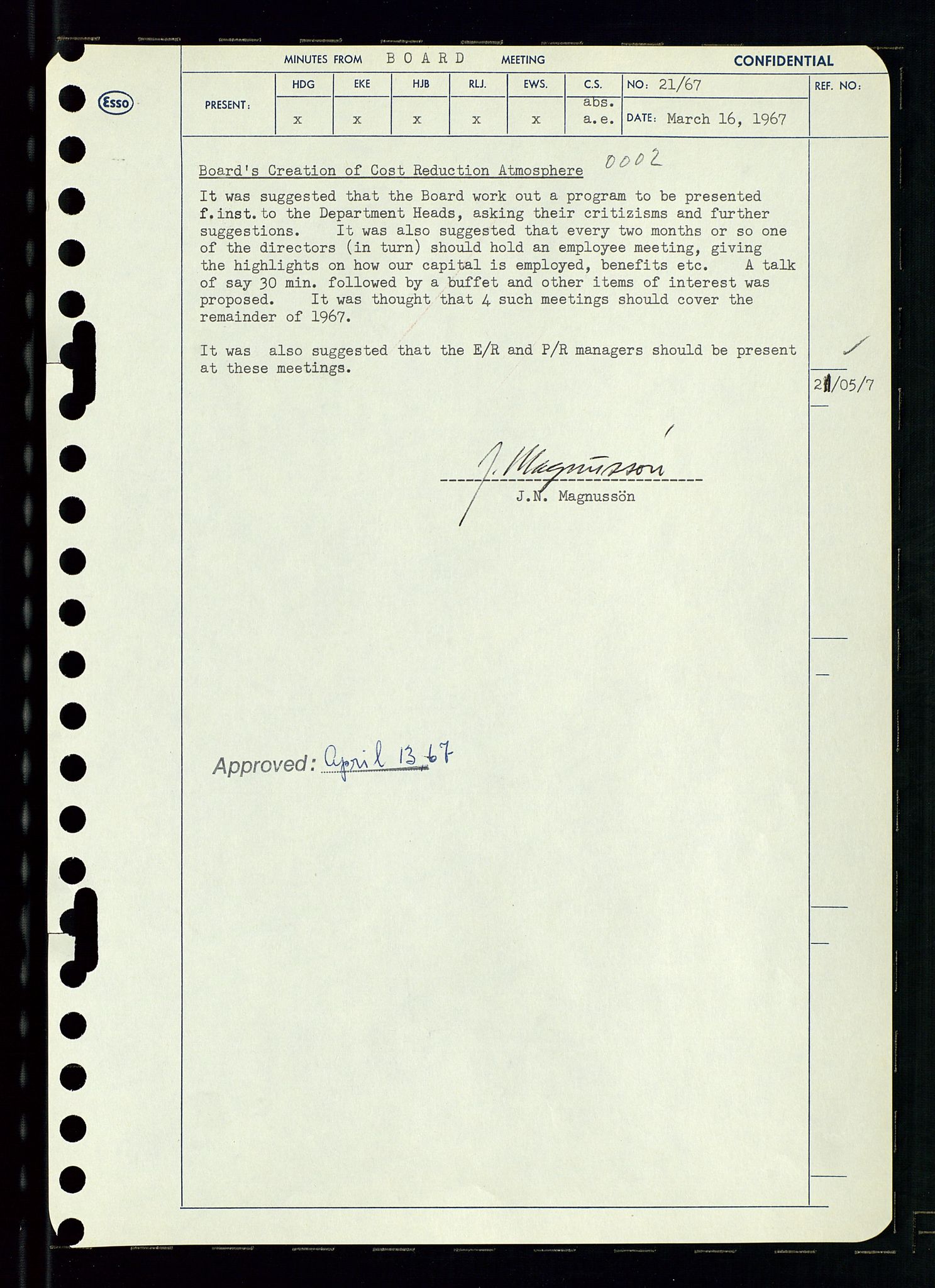 Pa 0982 - Esso Norge A/S, AV/SAST-A-100448/A/Aa/L0002/0003: Den administrerende direksjon Board minutes (styrereferater) / Den administrerende direksjon Board minutes (styrereferater), 1967, p. 44