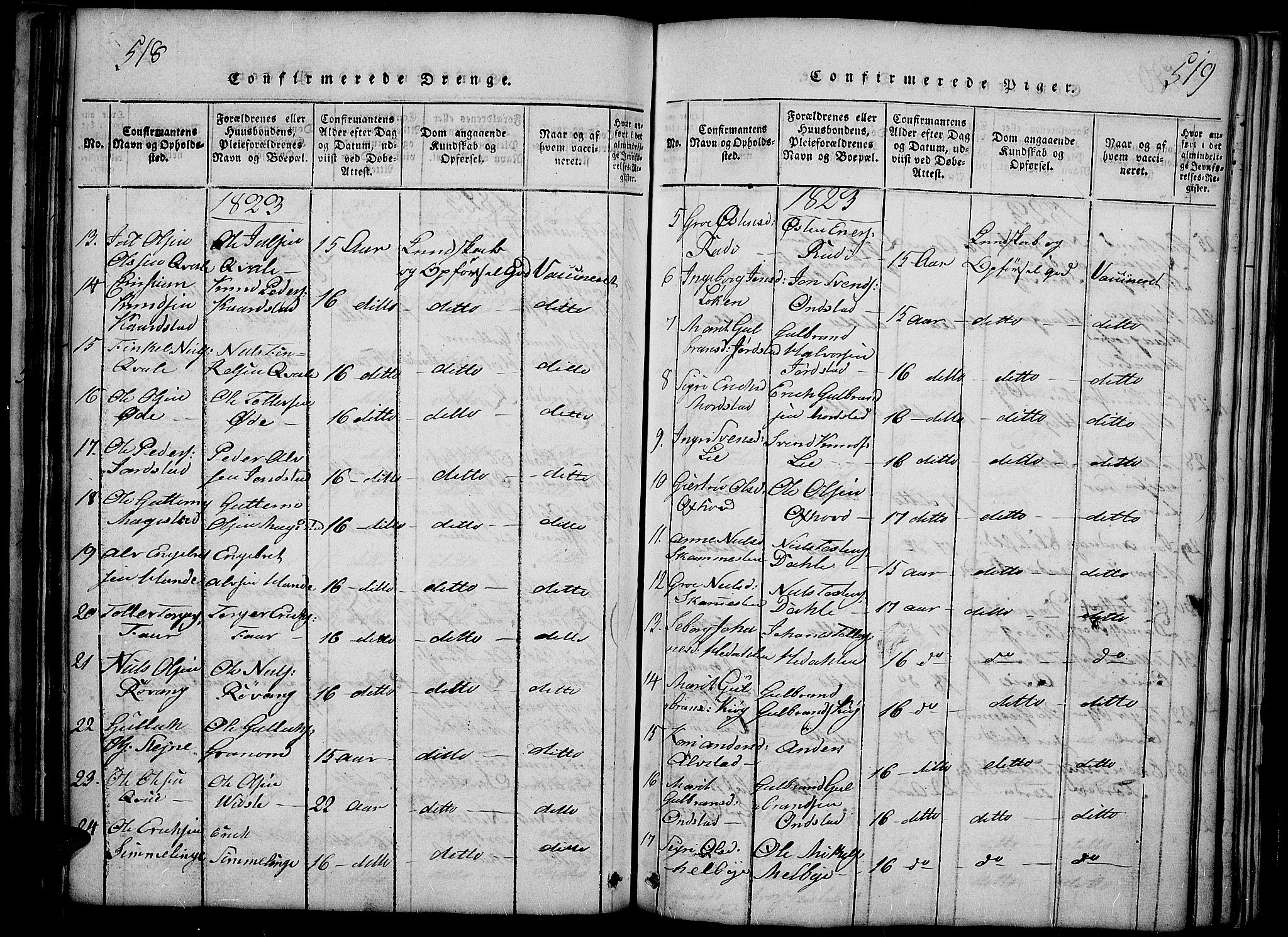 Slidre prestekontor, SAH/PREST-134/H/Ha/Haa/L0002: Parish register (official) no. 2, 1814-1830, p. 518-519