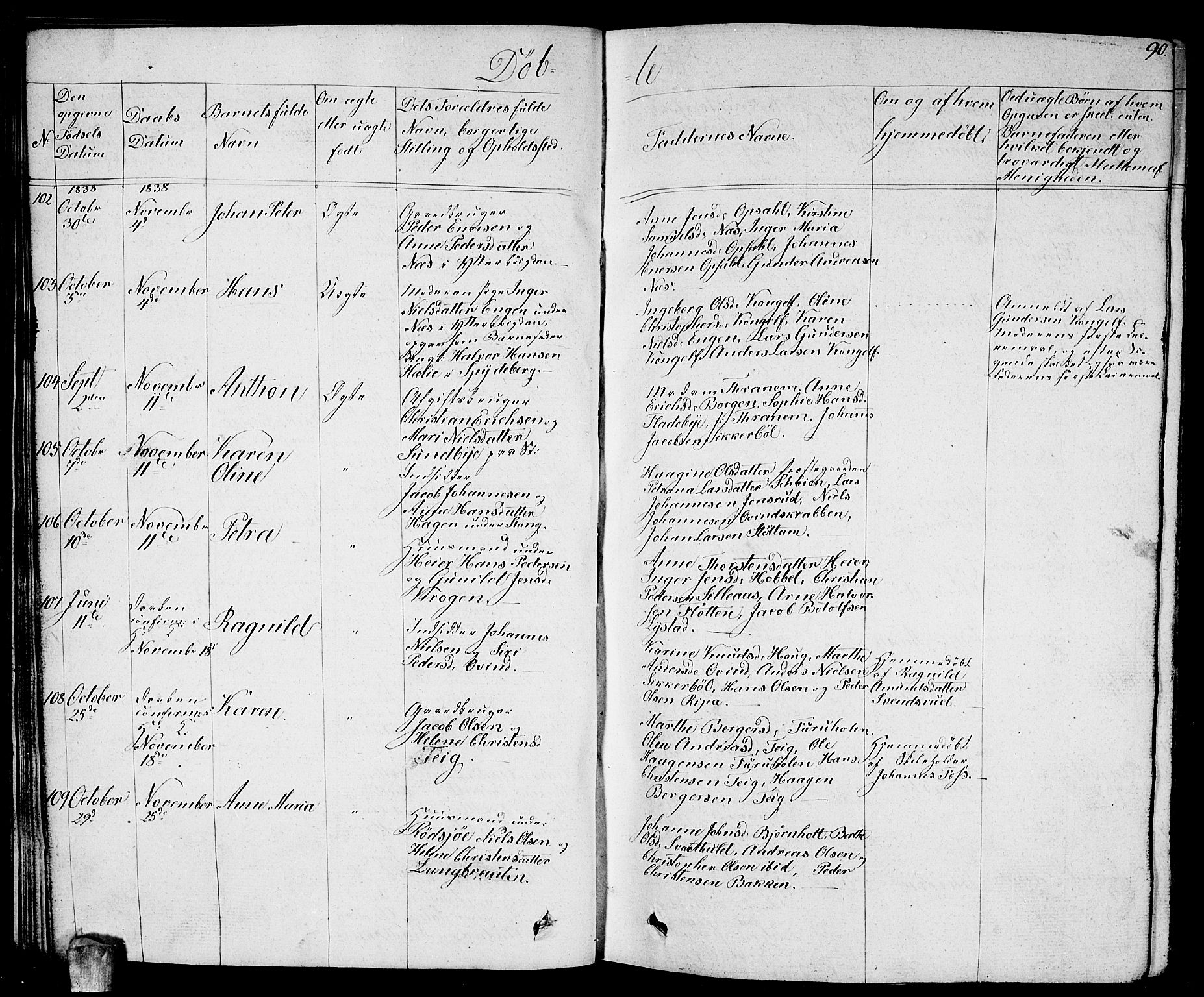 Enebakk prestekontor Kirkebøker, AV/SAO-A-10171c/G/Ga/L0003: Parish register (copy) no. I 3, 1833-1849, p. 90