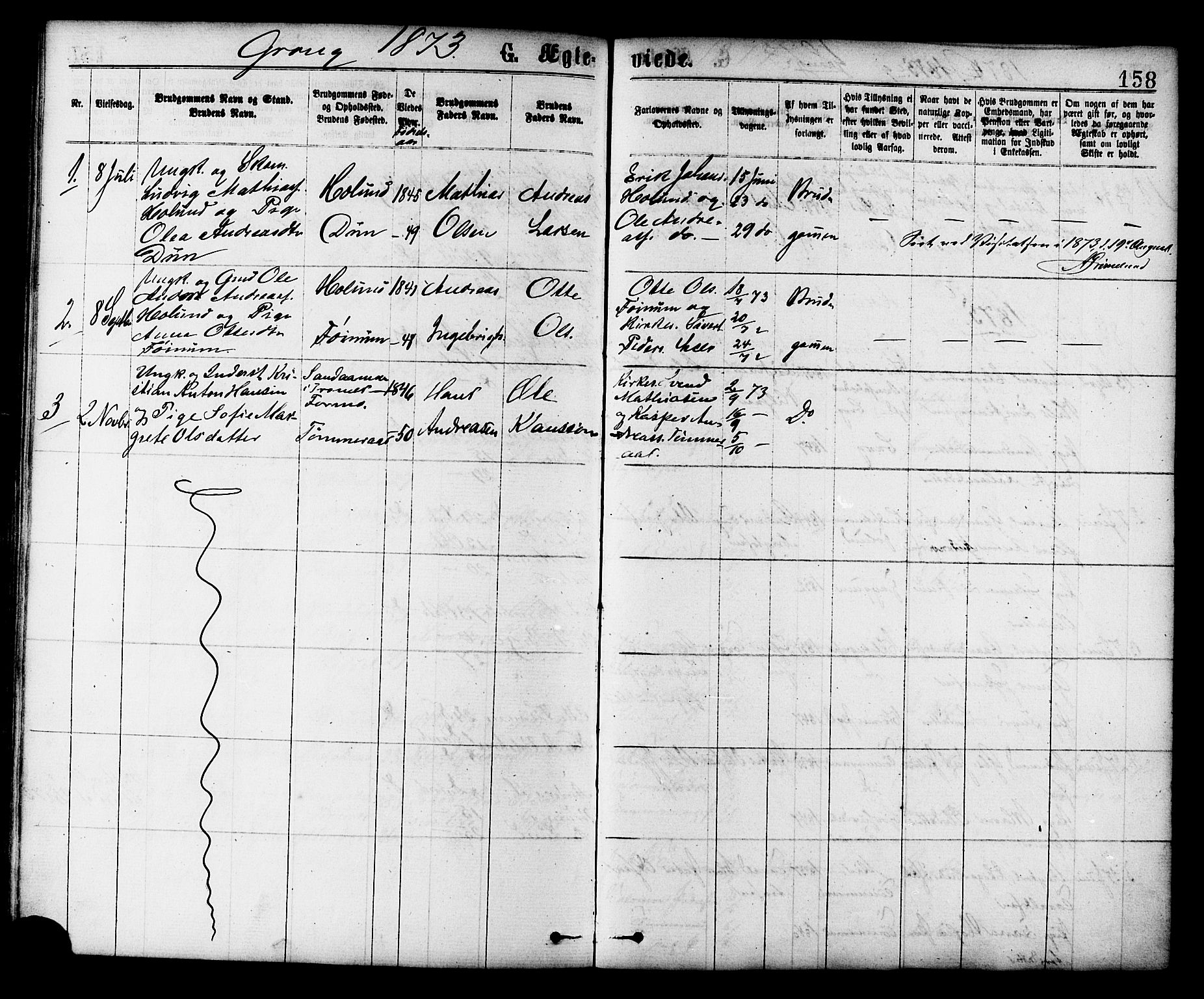 Ministerialprotokoller, klokkerbøker og fødselsregistre - Nord-Trøndelag, SAT/A-1458/758/L0516: Parish register (official) no. 758A03 /1, 1869-1879, p. 158