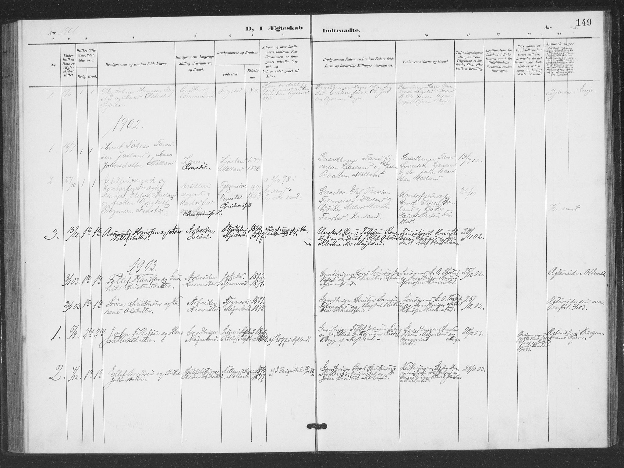 Evje sokneprestkontor, SAK/1111-0008/F/Fb/Fbc/L0005: Parish register (copy) no. B 5, 1901-1935, p. 149