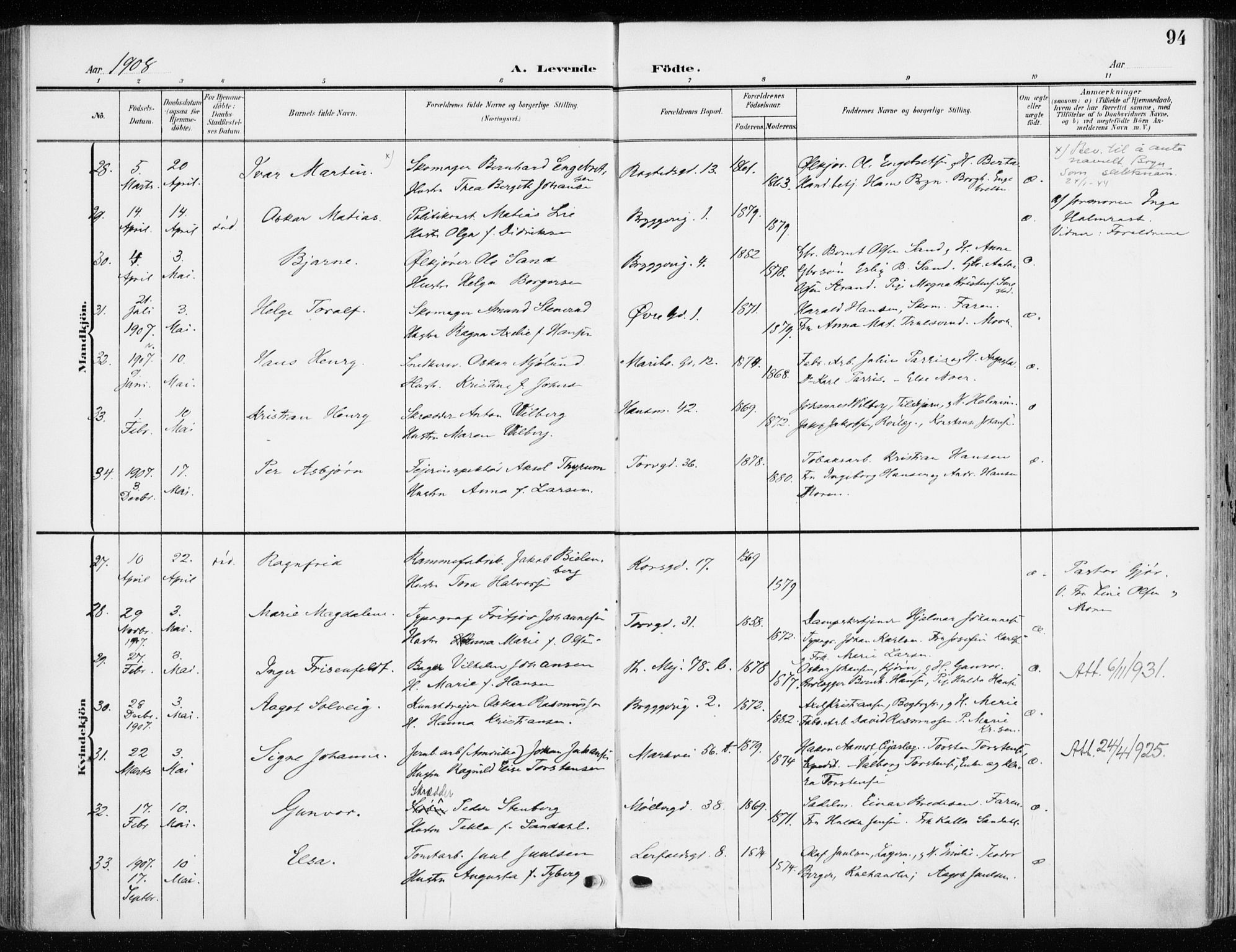 Jakob prestekontor Kirkebøker, AV/SAO-A-10850/F/Fa/L0005b: Parish register (official) no. 5b, 1904-1922, p. 94
