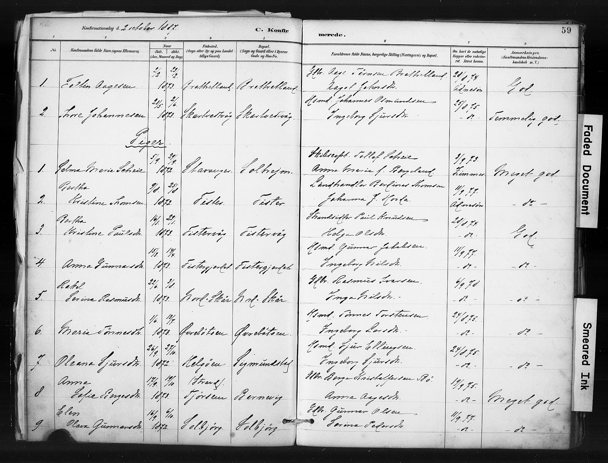 Hjelmeland sokneprestkontor, SAST/A-101843/01/IV/L0015: Parish register (official) no. A 15, 1887-1910, p. 59