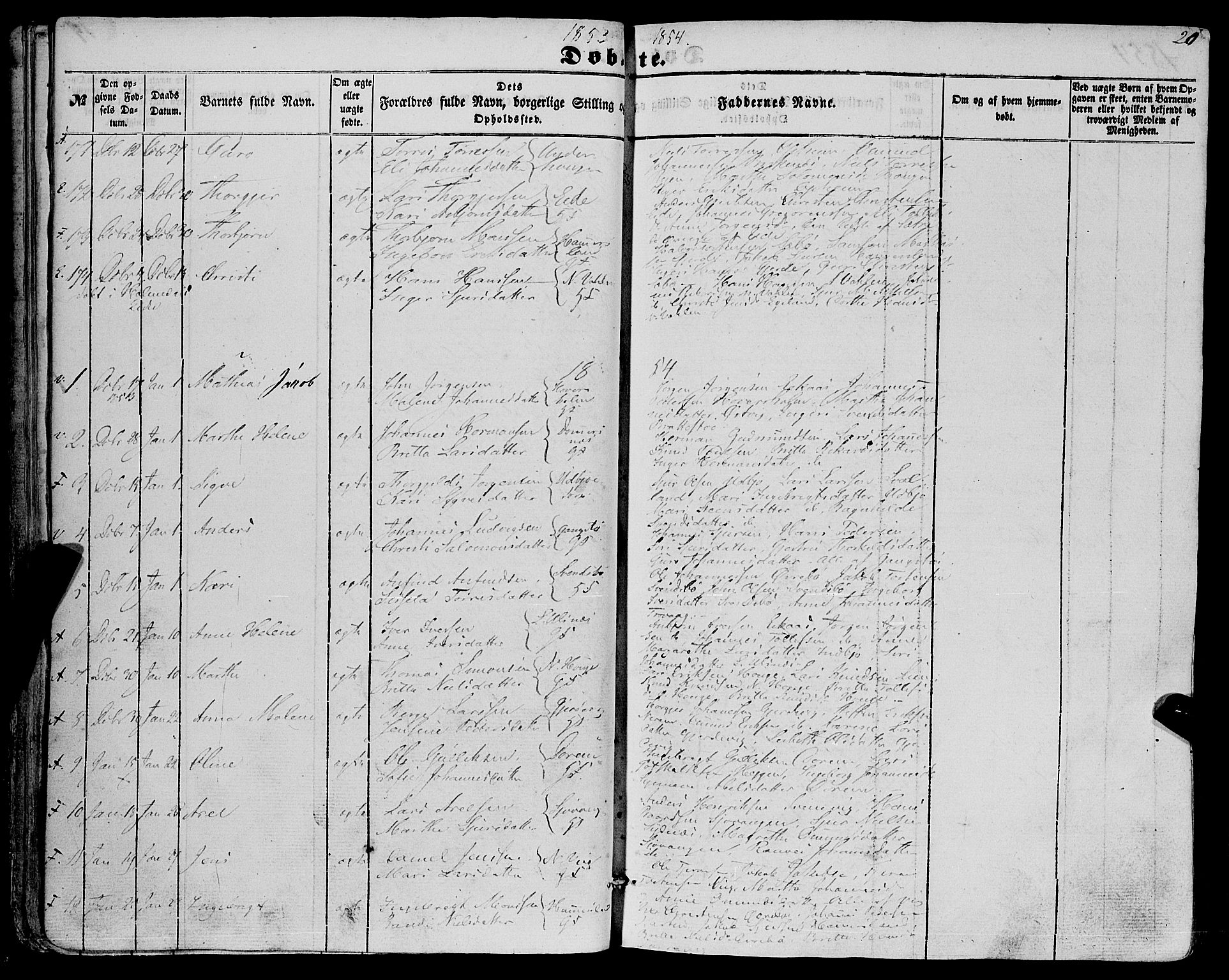 Fjelberg sokneprestembete, SAB/A-75201/H/Haa: Parish register (official) no. A 7, 1851-1867, p. 20