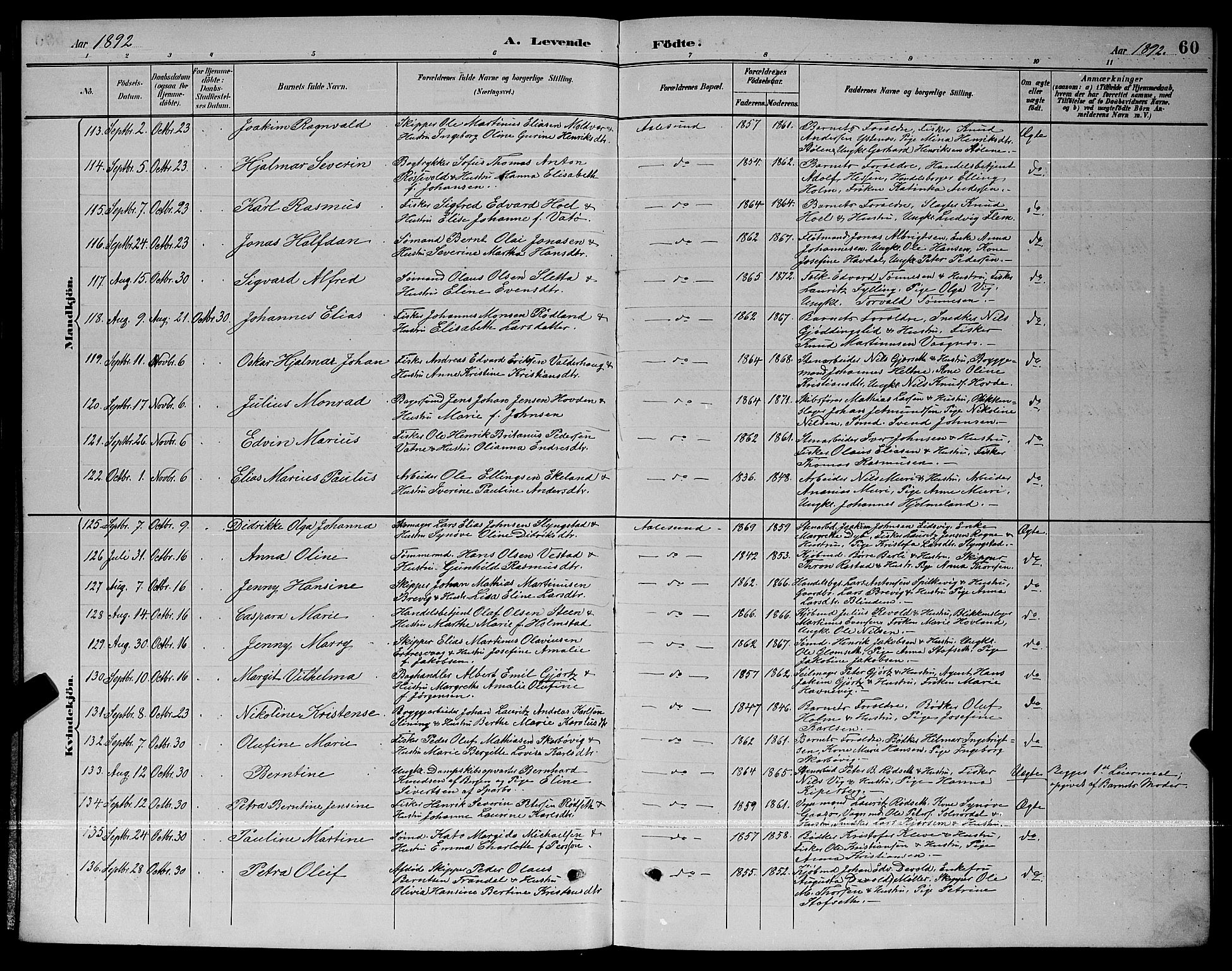 Ministerialprotokoller, klokkerbøker og fødselsregistre - Møre og Romsdal, AV/SAT-A-1454/529/L0467: Parish register (copy) no. 529C04, 1889-1897, p. 60