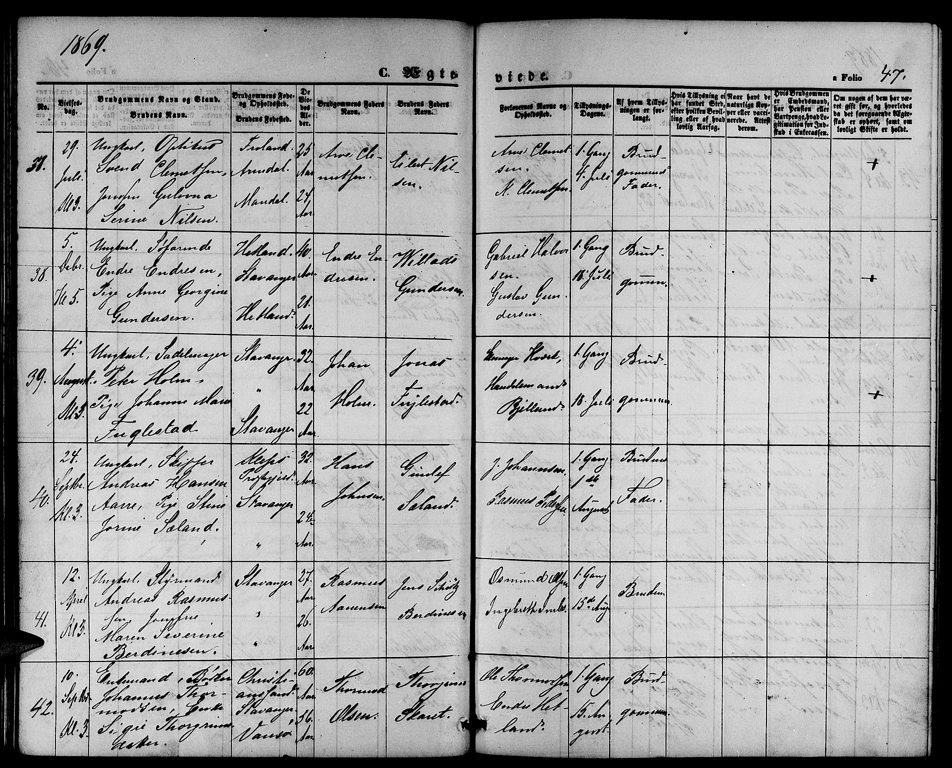 St. Petri sokneprestkontor, AV/SAST-A-101813/001/30/30BB/L0002: Parish register (copy) no. B 2, 1865-1885, p. 47