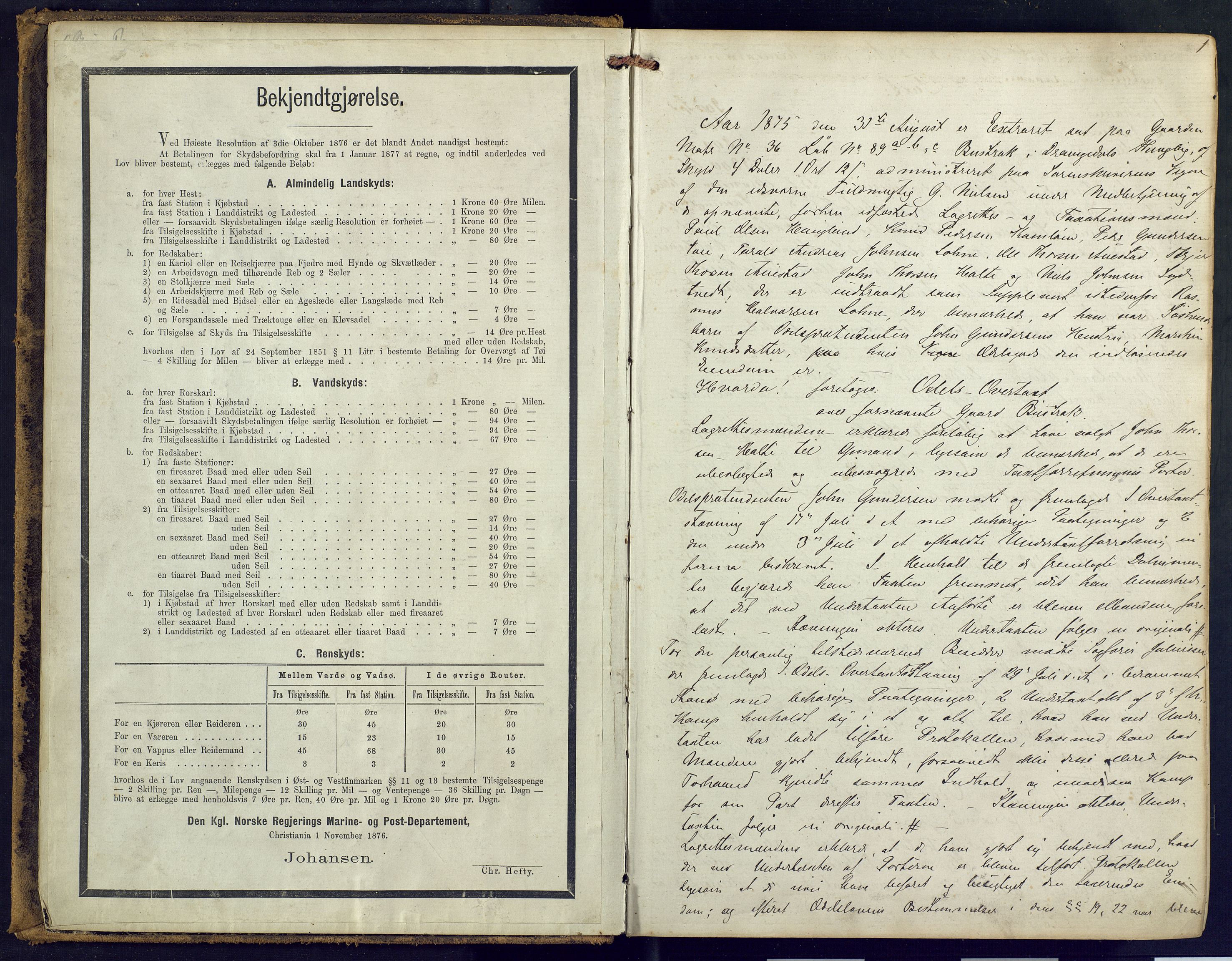 Bamble sorenskriveri, AV/SAKO-A-214/F/Fc/Fca/L0012: Ekstrarettsprotokoll, 1875-1881, p. 1