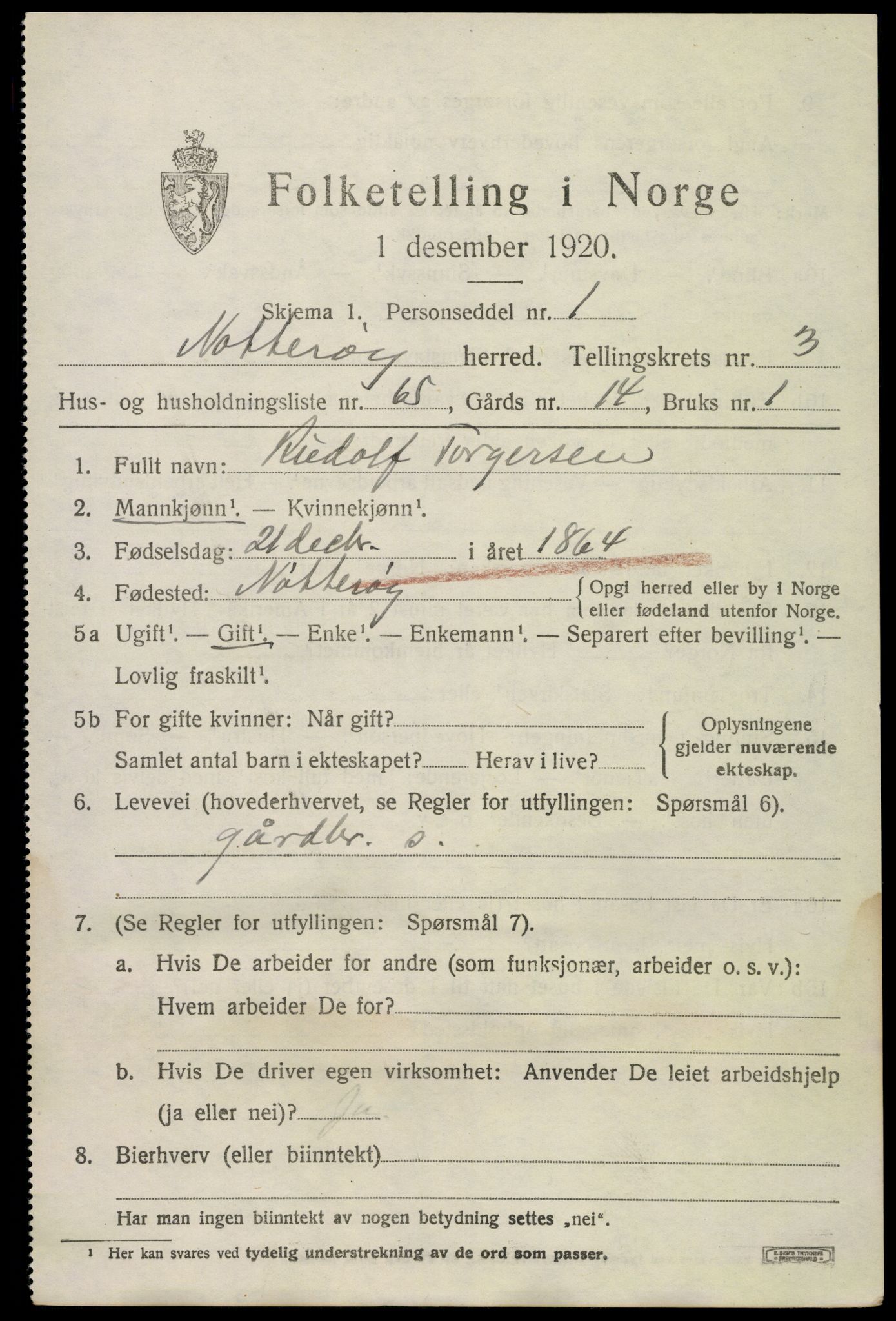 SAKO, 1920 census for Nøtterøy, 1920, p. 6237