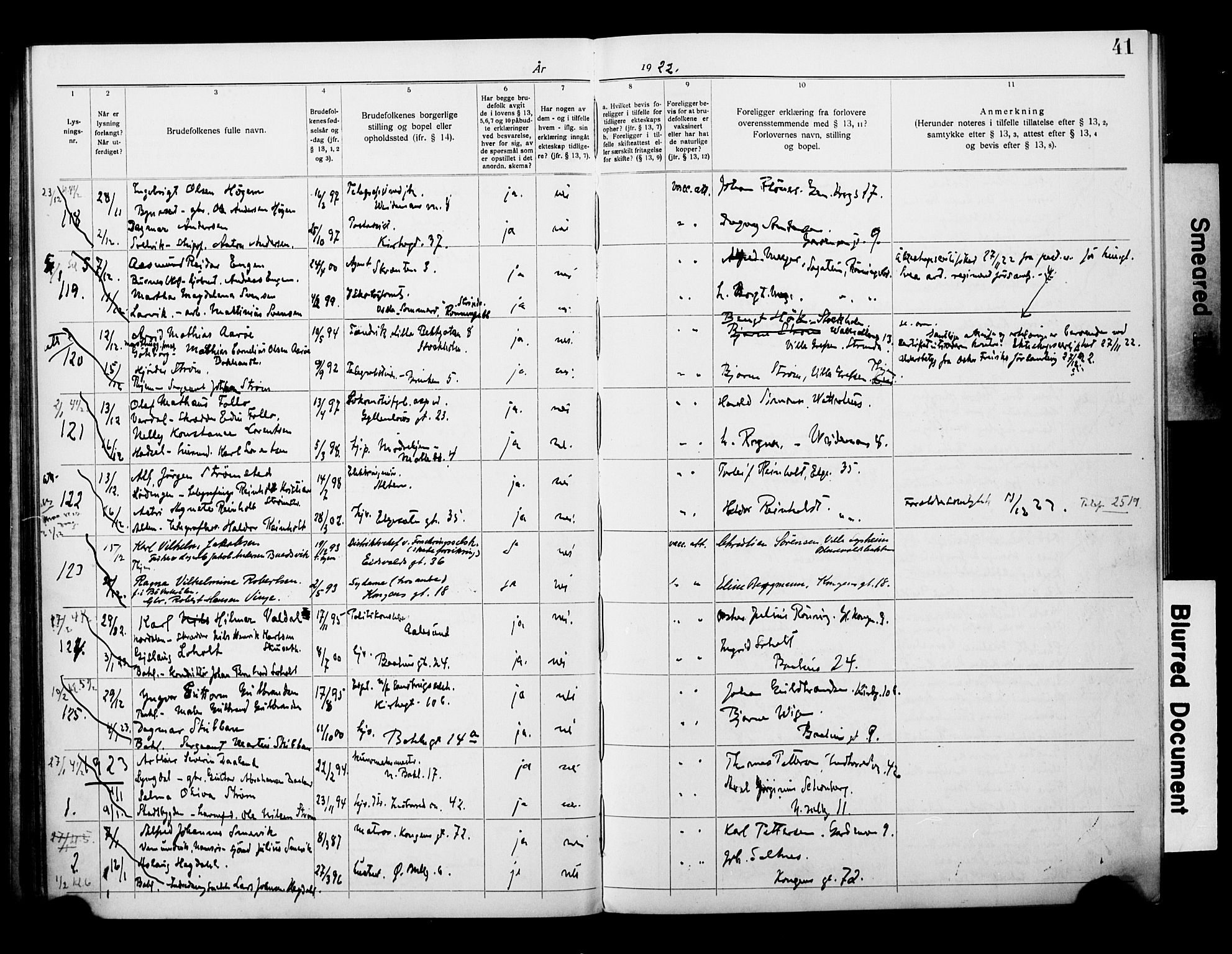 Ministerialprotokoller, klokkerbøker og fødselsregistre - Sør-Trøndelag, SAT/A-1456/604/L0196: Banns register no. 604A17, 1919-1927, p. 41