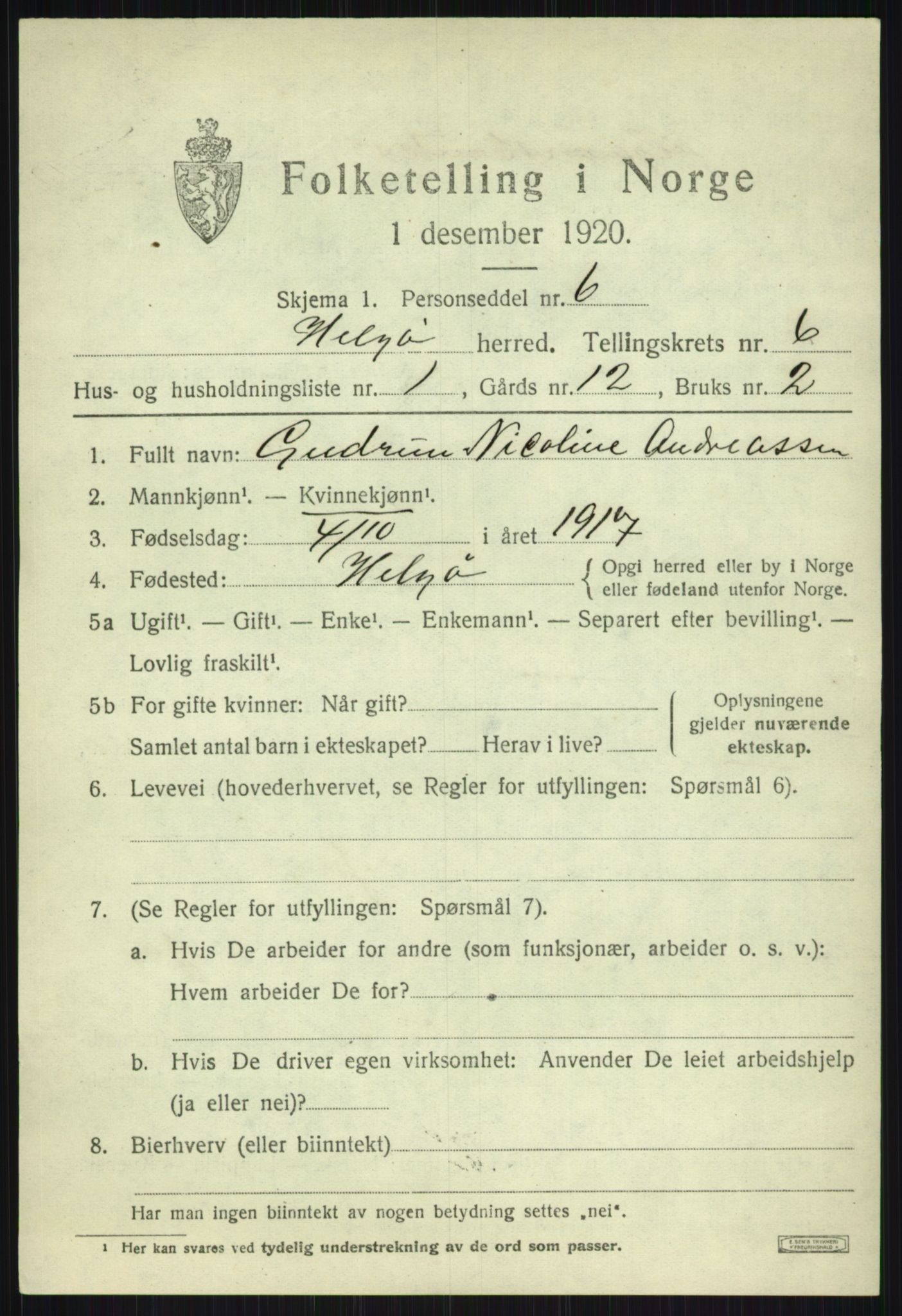 SATØ, 1920 census for Helgøy, 1920, p. 2264