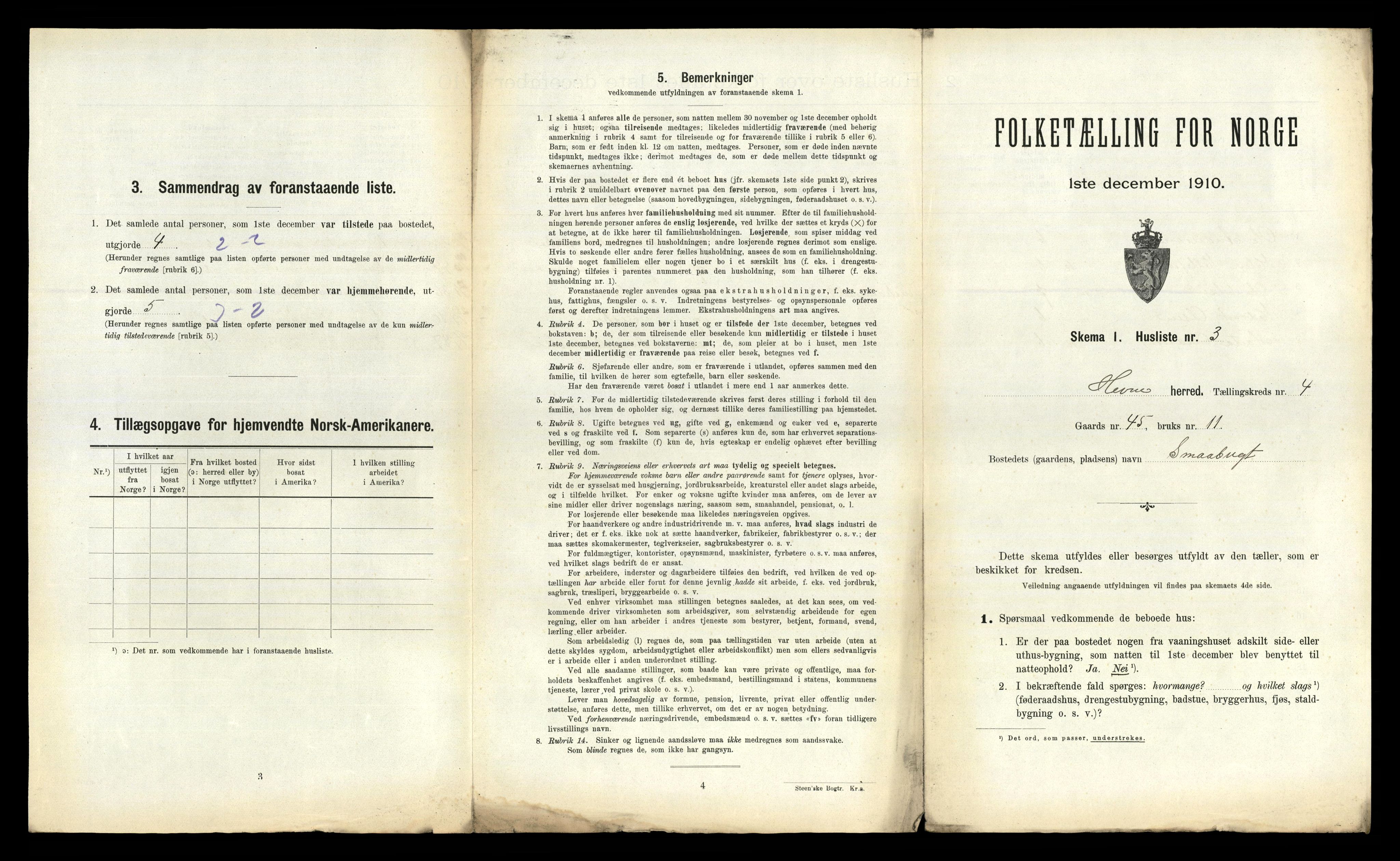 RA, 1910 census for Hemne, 1910, p. 483