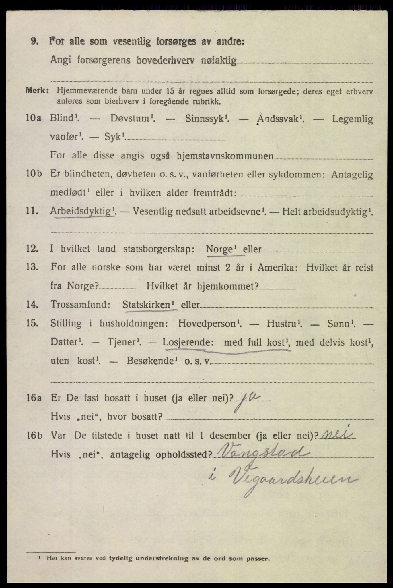 SAK, 1920 census for Vegårshei, 1920, p. 2927