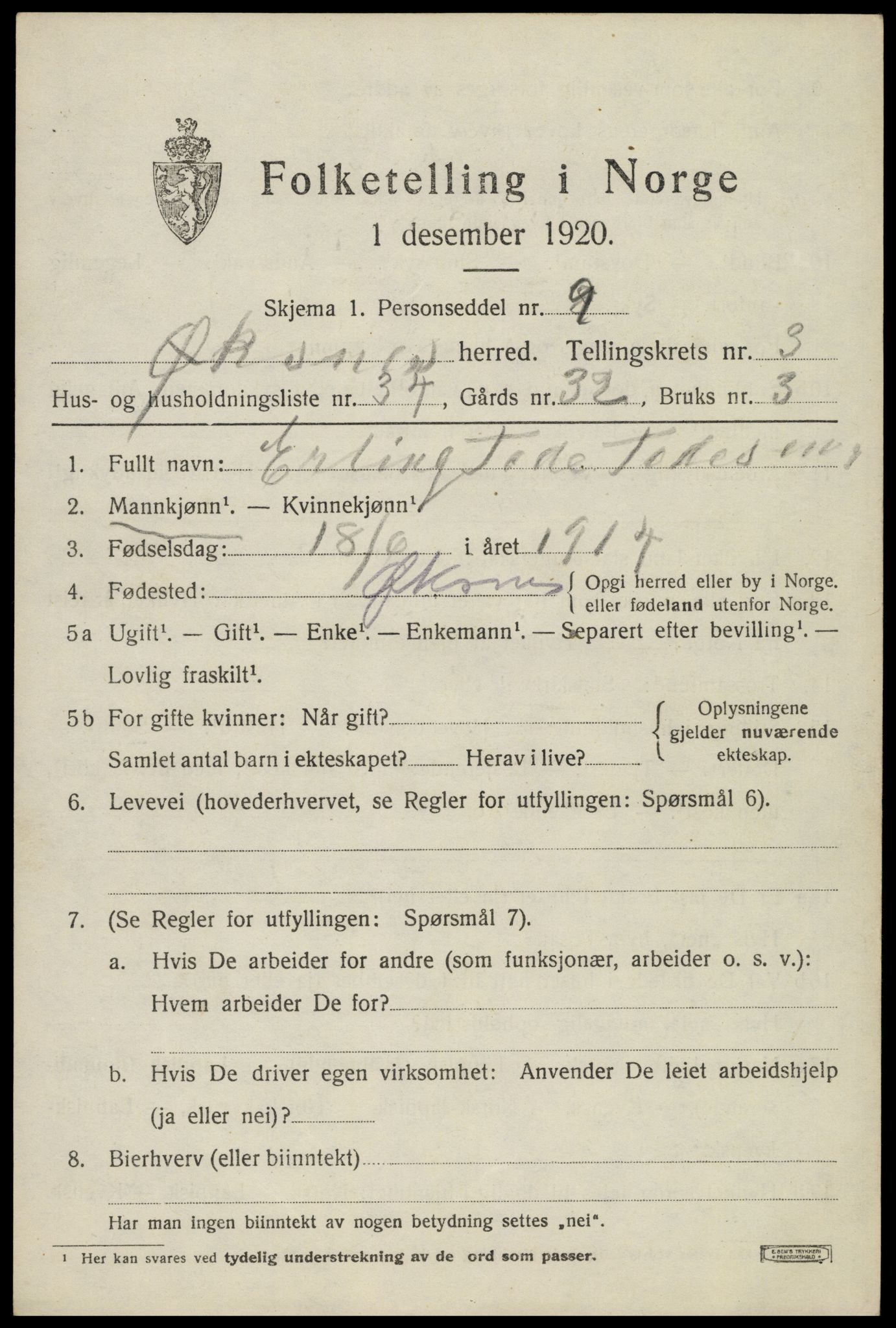SAT, 1920 census for Øksnes, 1920, p. 2842