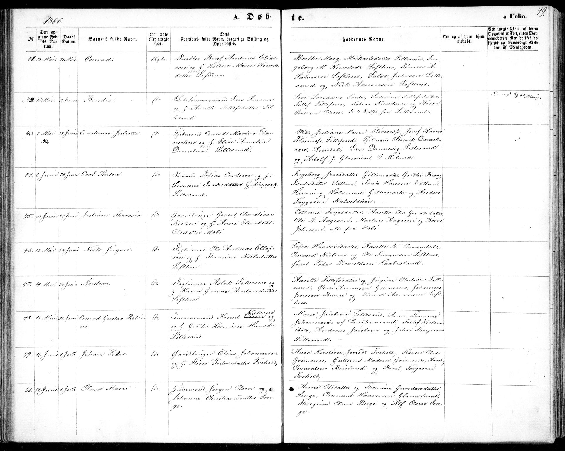 Vestre Moland sokneprestkontor, AV/SAK-1111-0046/F/Fb/Fbb/L0004: Parish register (copy) no. B 4, 1861-1872, p. 49